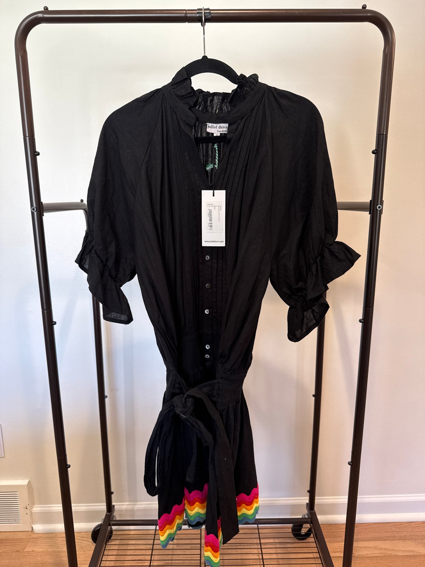 Juliet Dunn Blouson Black Rainbow Mini Dress size 2