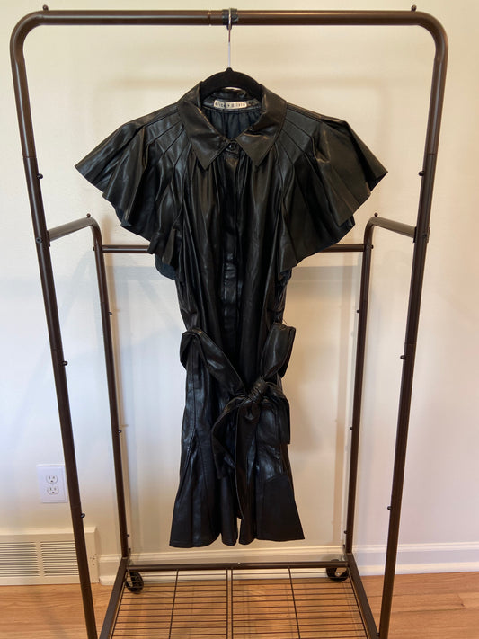 Alice and Olivia McKell Vegan Leather Flutter-Sleeve Mini Dress size 2