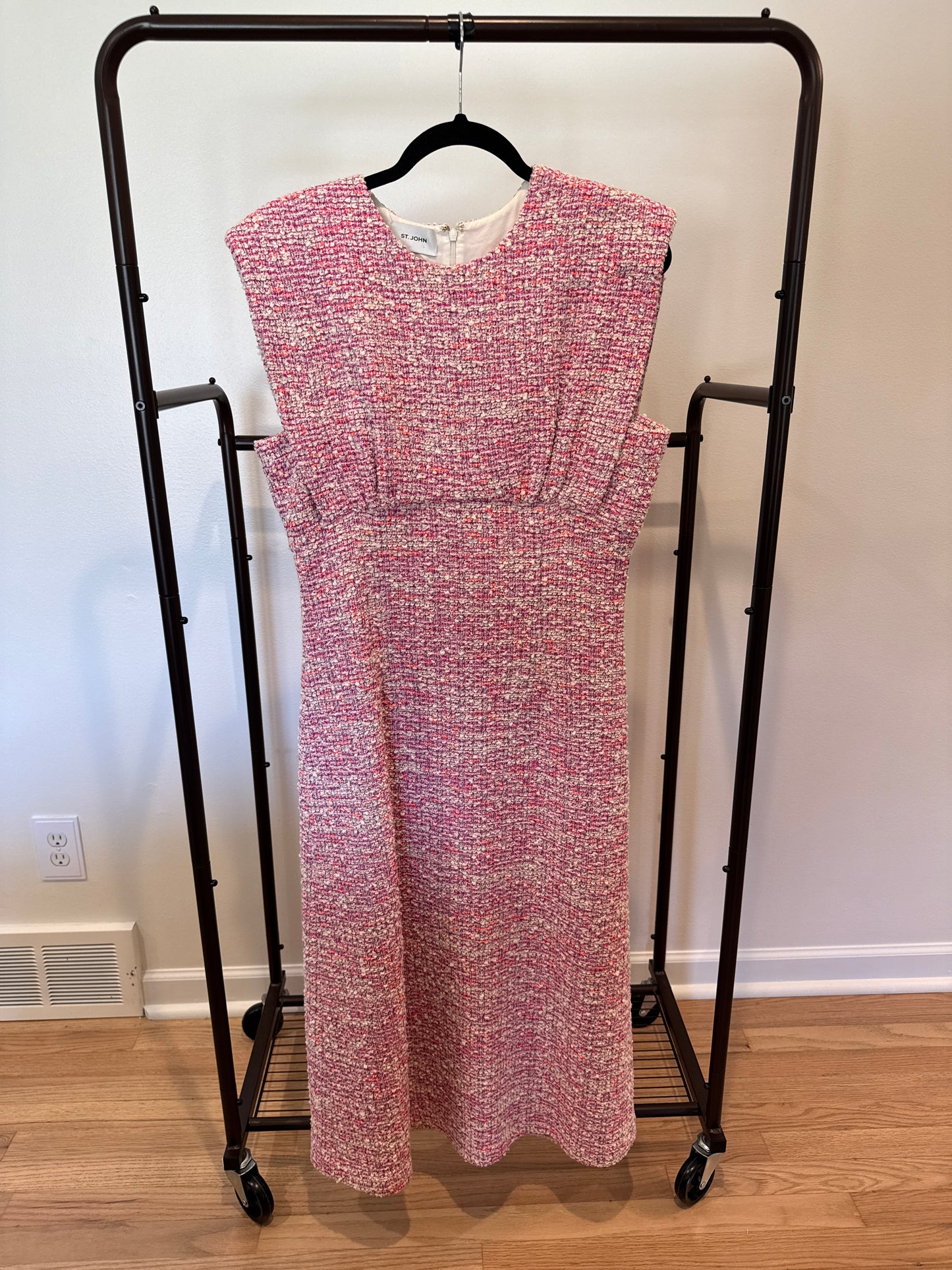 St. John Bouclé Slub Tweed Knit Midi Dress In Ceru size 10