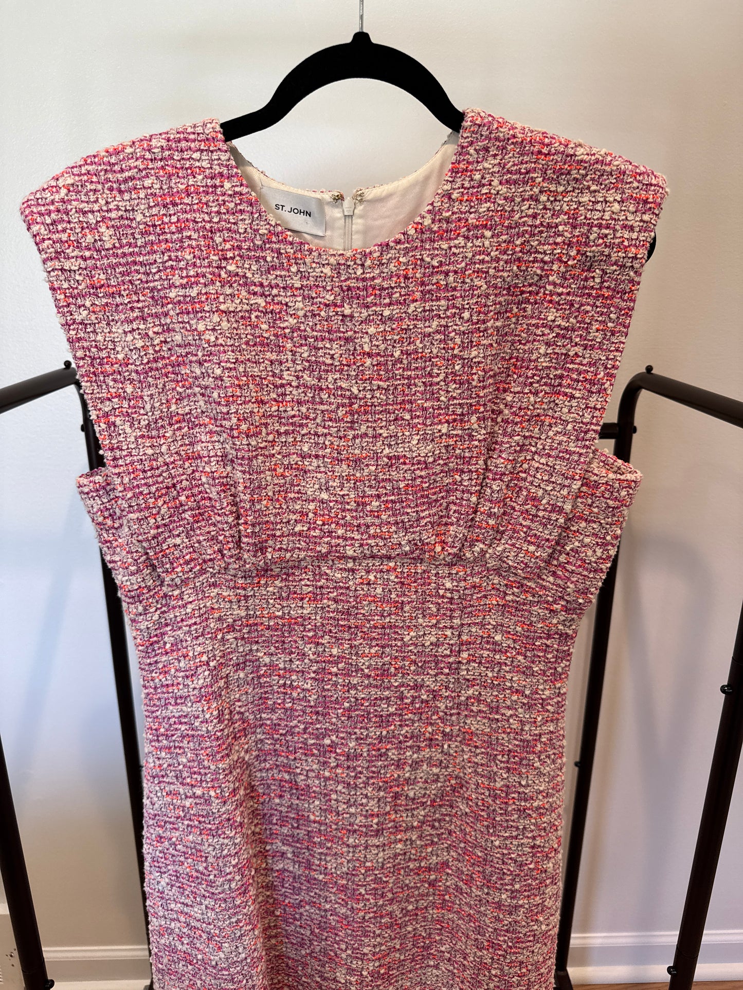 St. John Bouclé Slub Tweed Knit Midi Dress In Ceru size 10