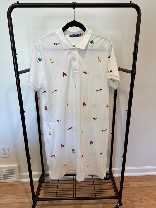 Polo Ralph Lauren White Allover Embroidered Pony Dress size XL