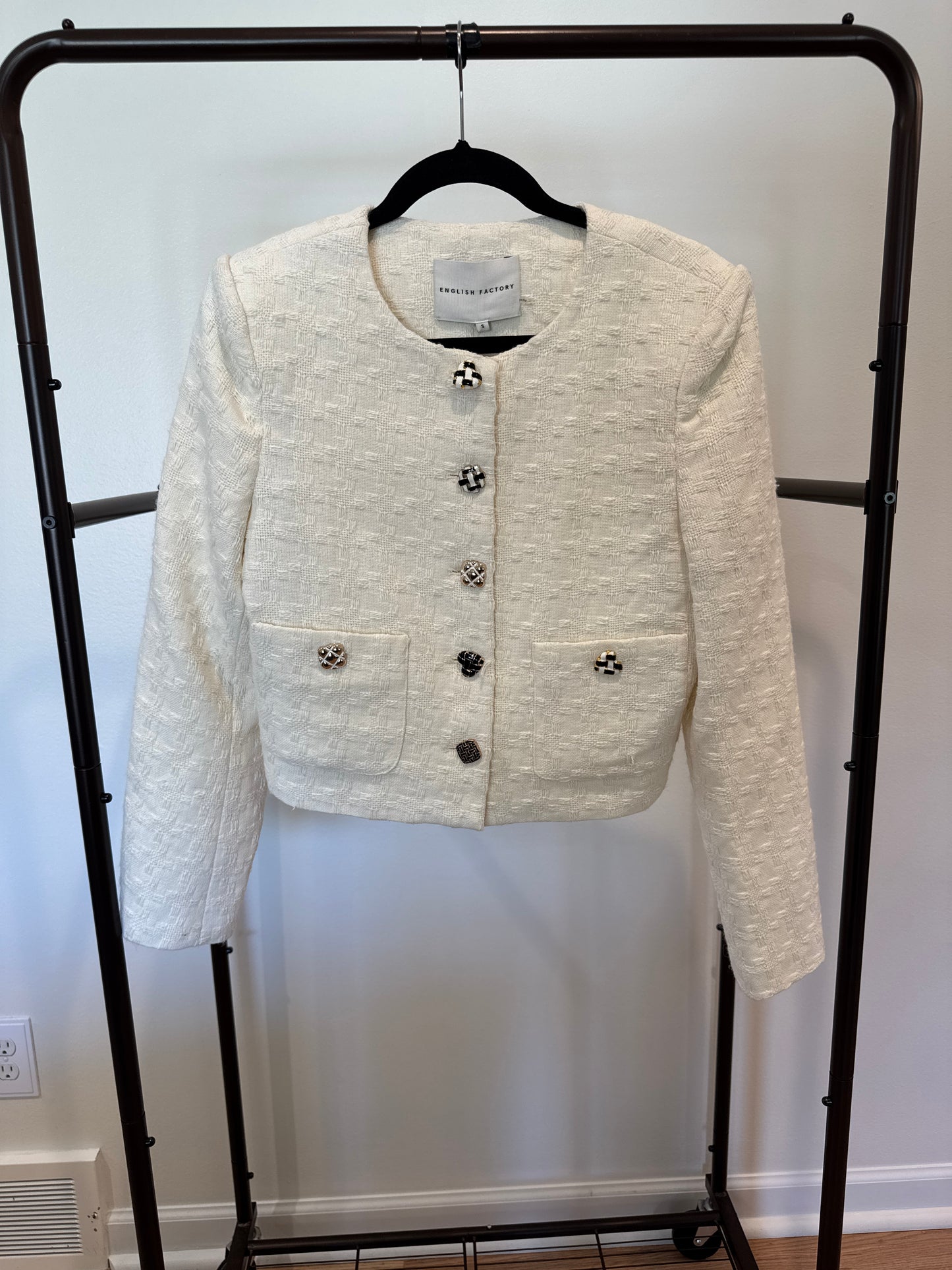 English Factory Cropped Textured Houndstooth Jacket size S