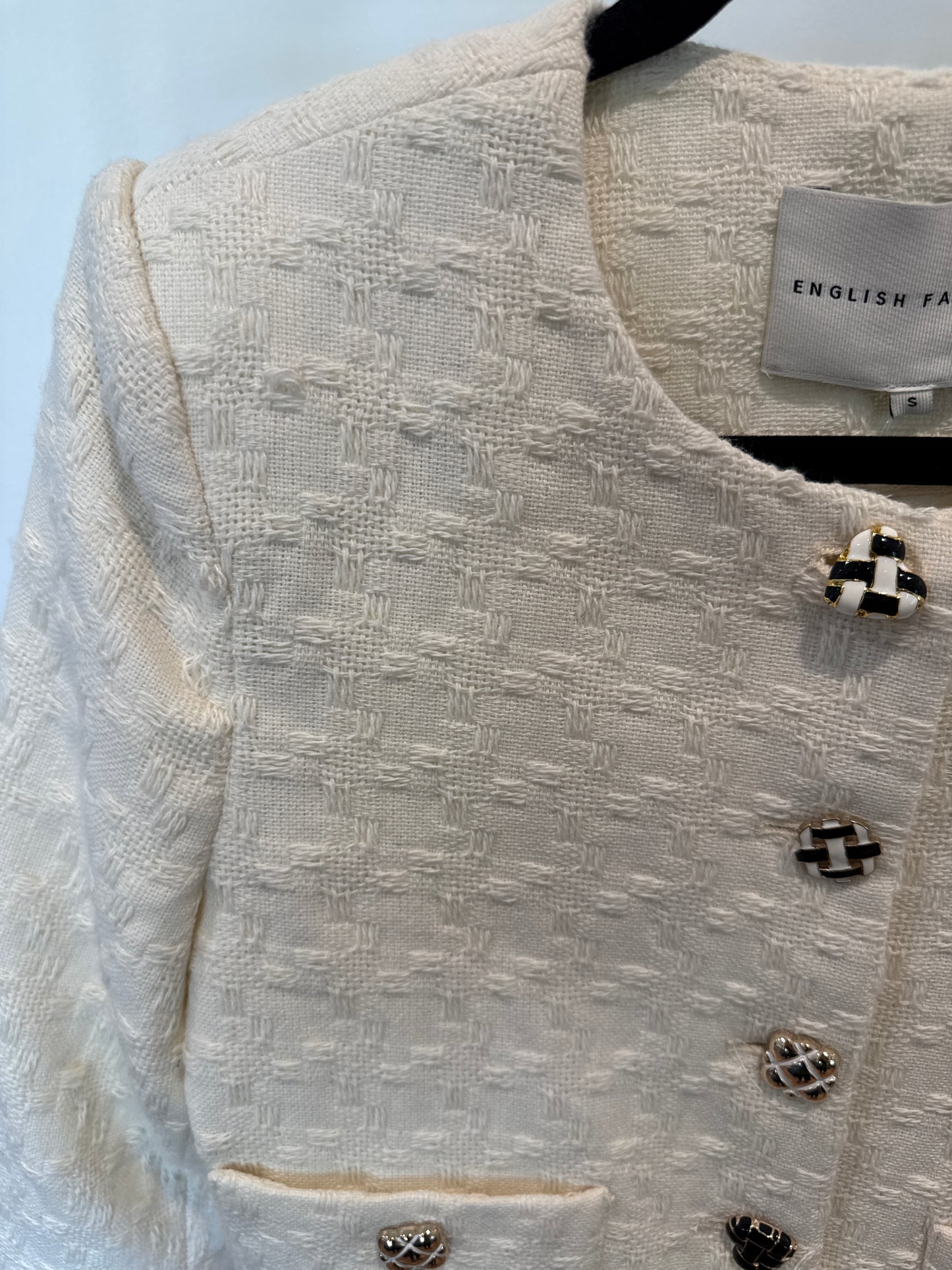 English Factory Cropped Textured Houndstooth Jacket size S