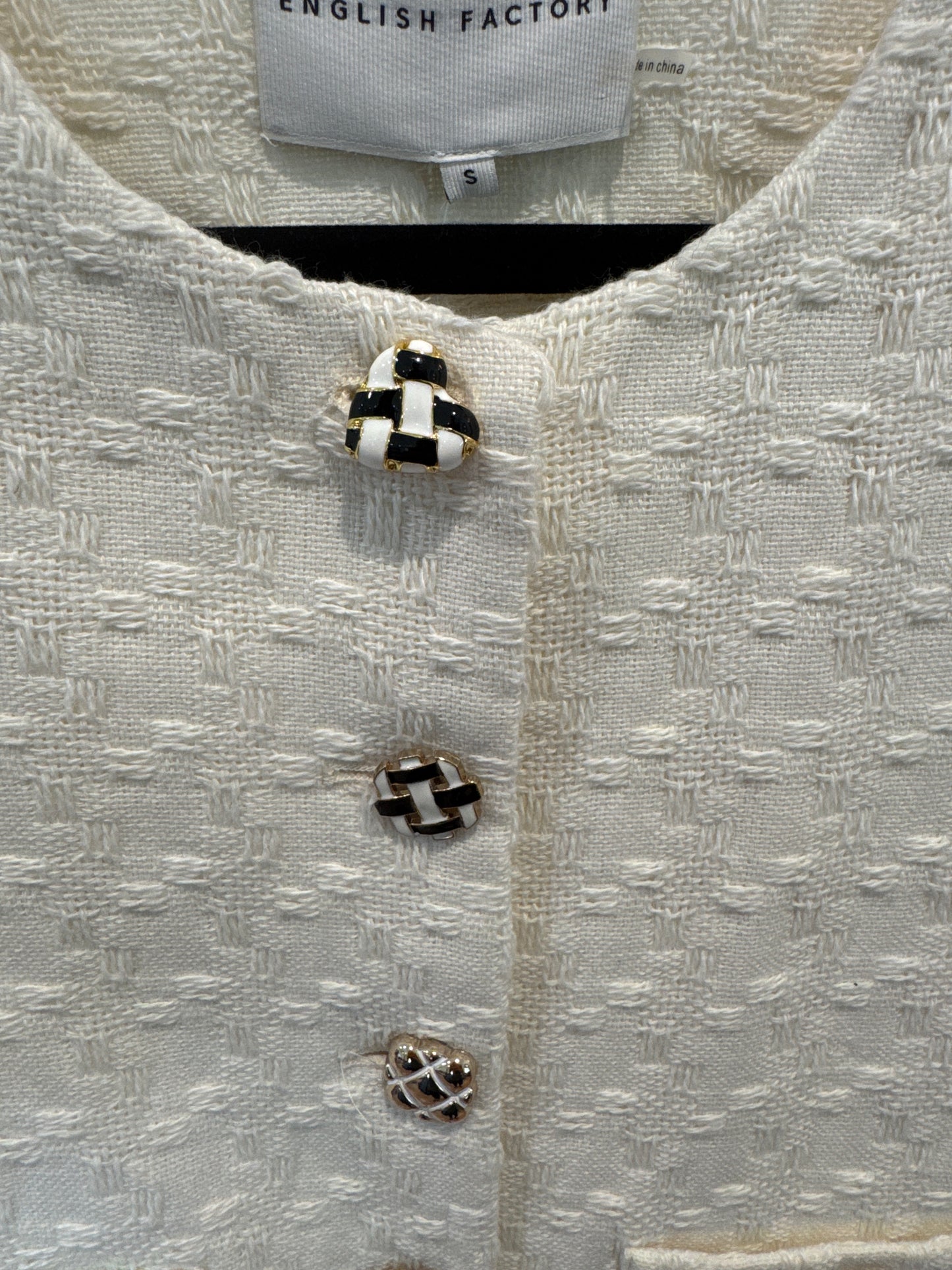English Factory Cropped Textured Houndstooth Jacket size S