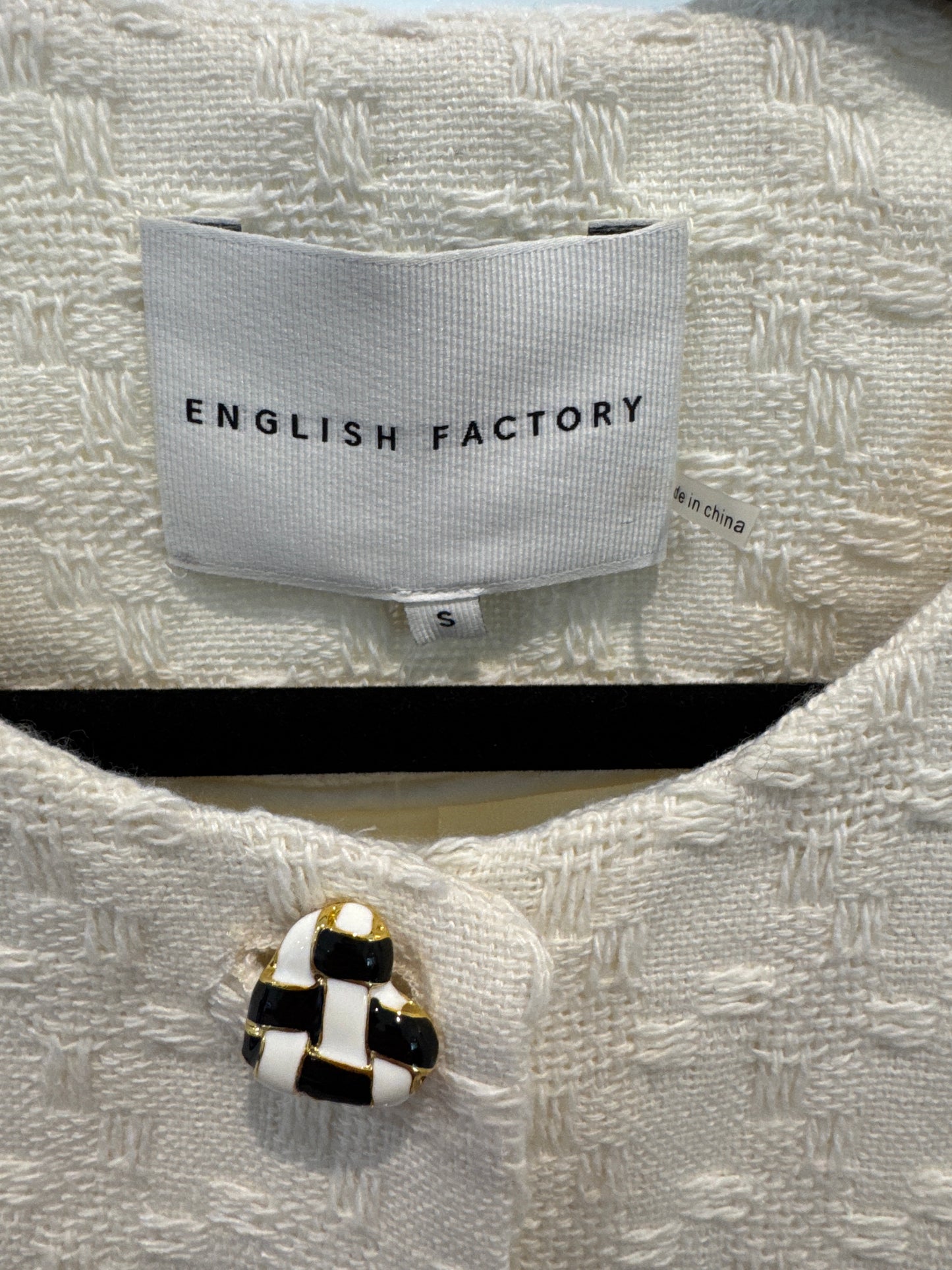 English Factory Cropped Textured Houndstooth Jacket size S