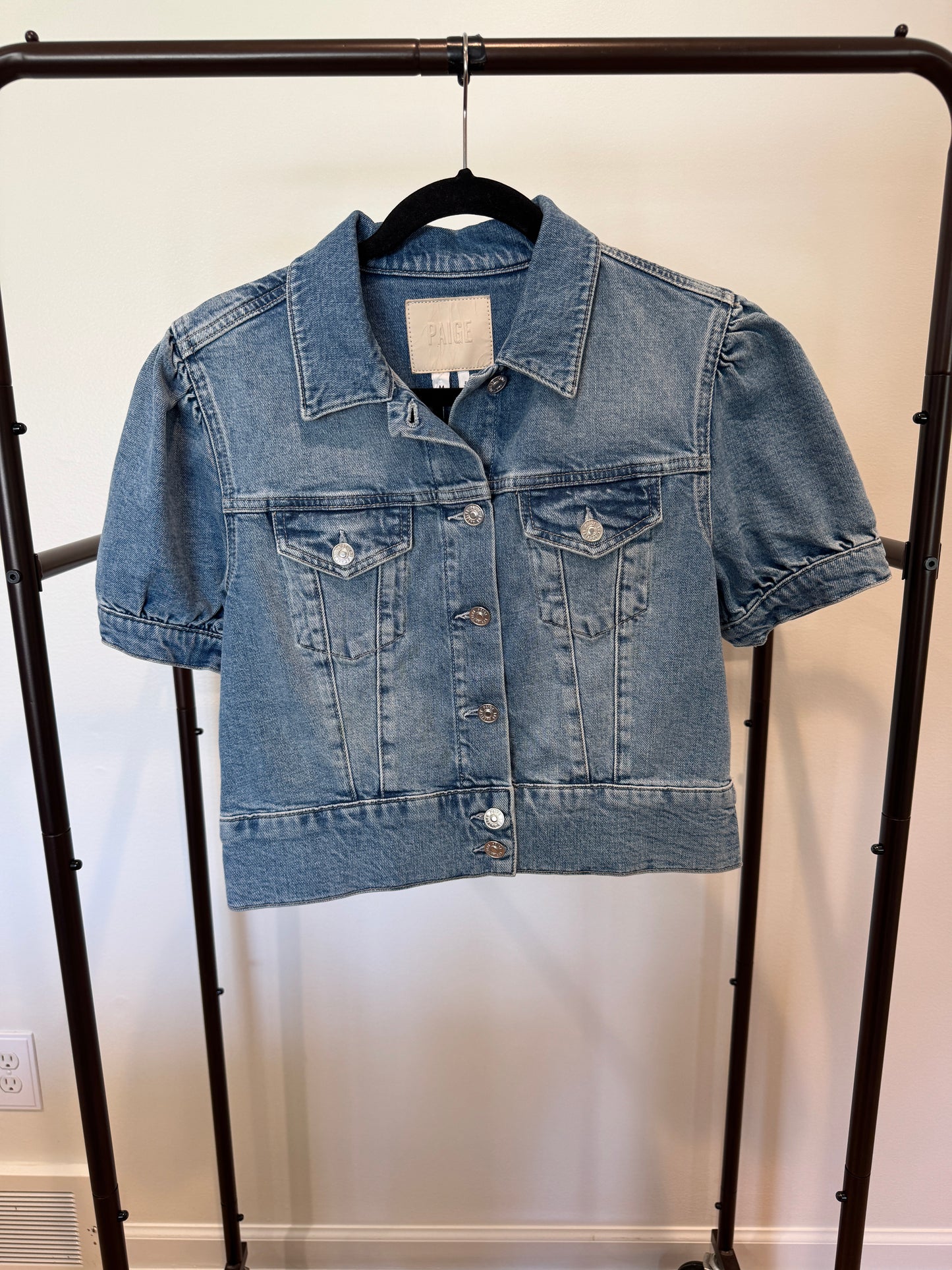 Paige Kendra Short-Sleeve Crop Denim Jacket size M