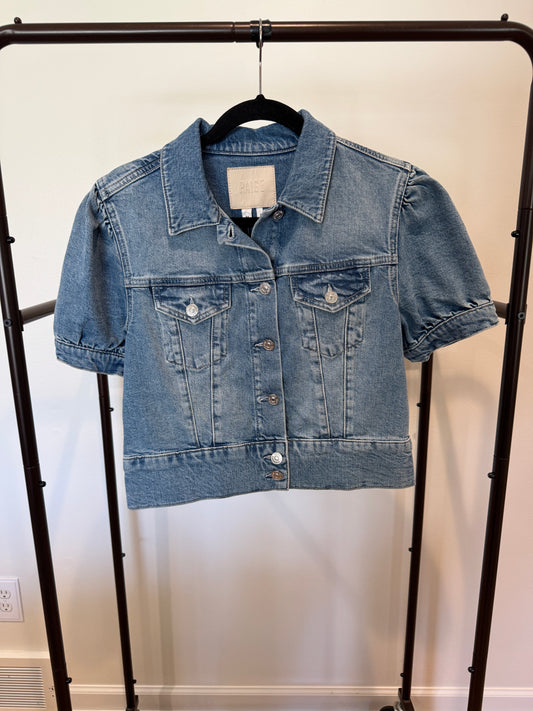 Paige Kendra Short-Sleeve Crop Denim Jacket size M