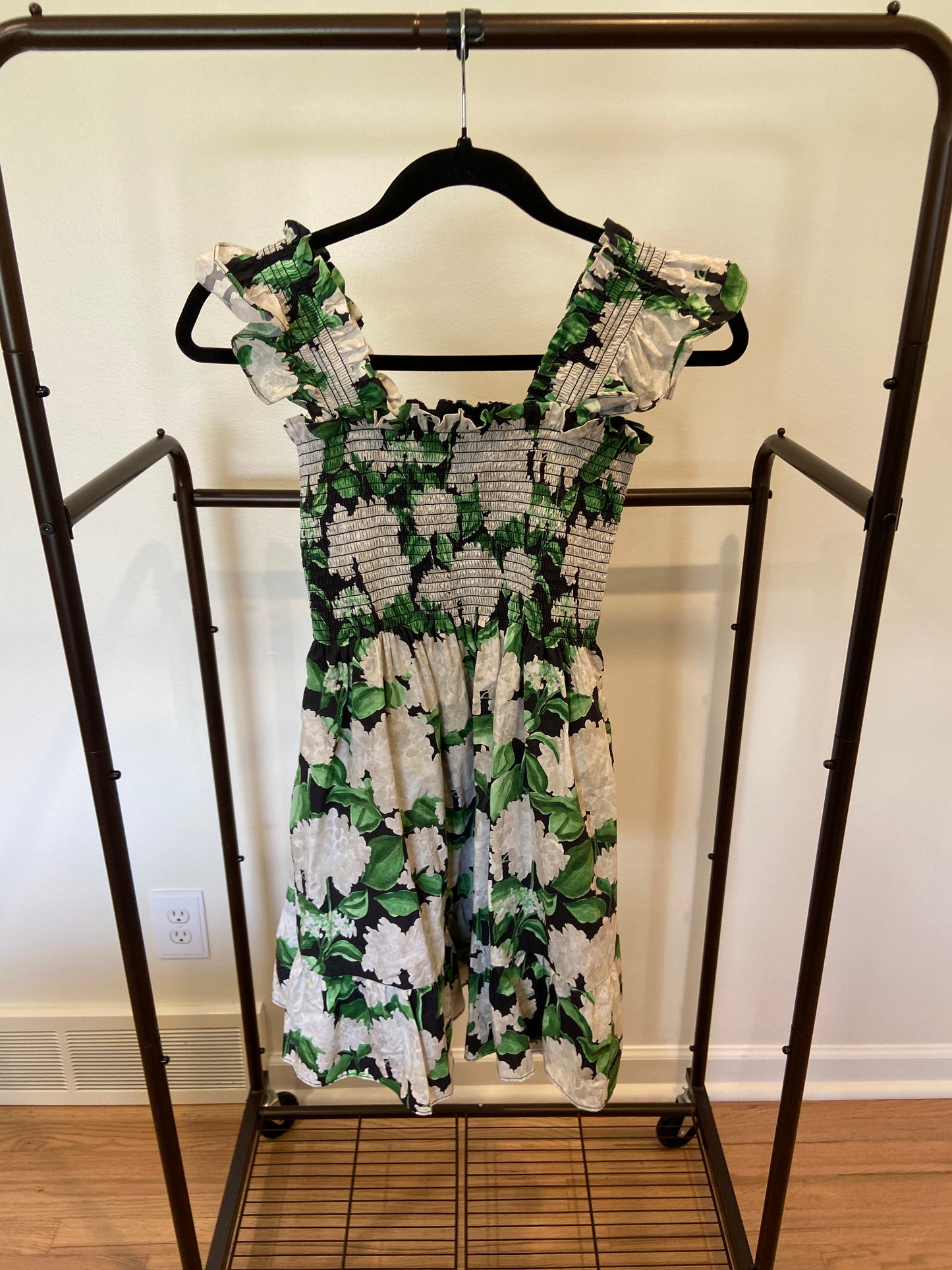 Hill House Elizabeth Mini Nap Dress in Night Bloom Green size XXS