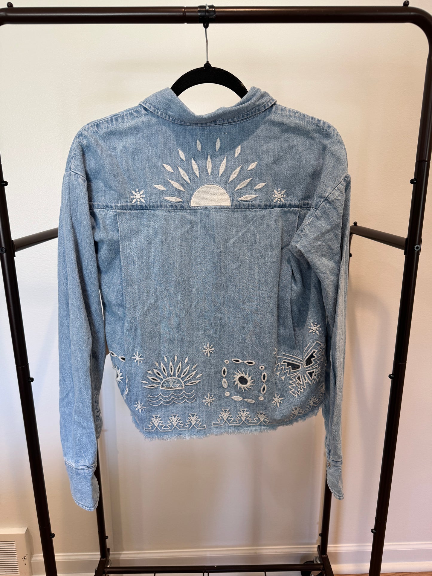 Mother The Roomie Double Frenchie Crop Fray Shirt Jacket size XS