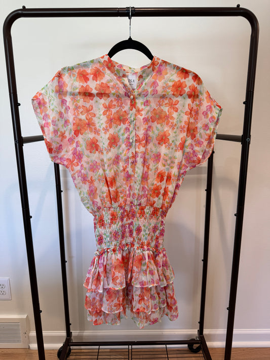 Misa Eloisa Tiered Floral-Print Chiffon Mini Dress size XS
