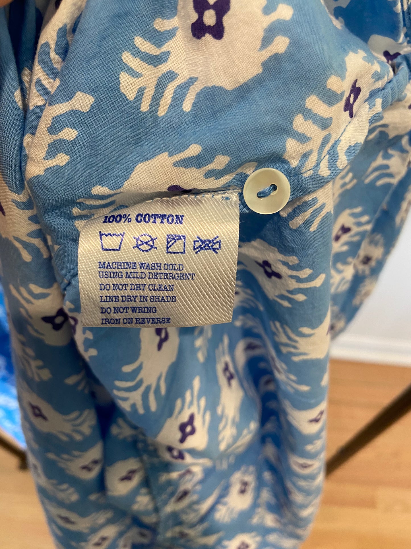 Pink City Prints Blue Diamond Print Smocked Long Sleeve Maxi Dress size XS