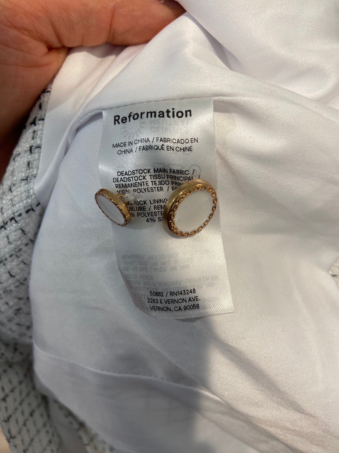 Reformation Terra Jacket in White Tweed size 0