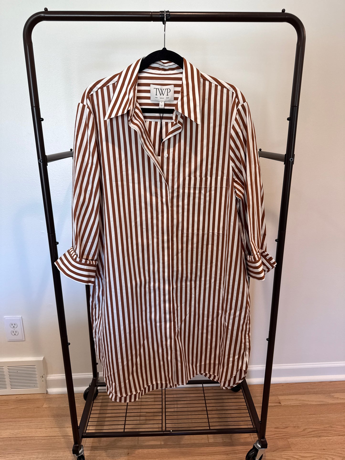 TWP Morning After Shirt Dress Brown Stripe size L