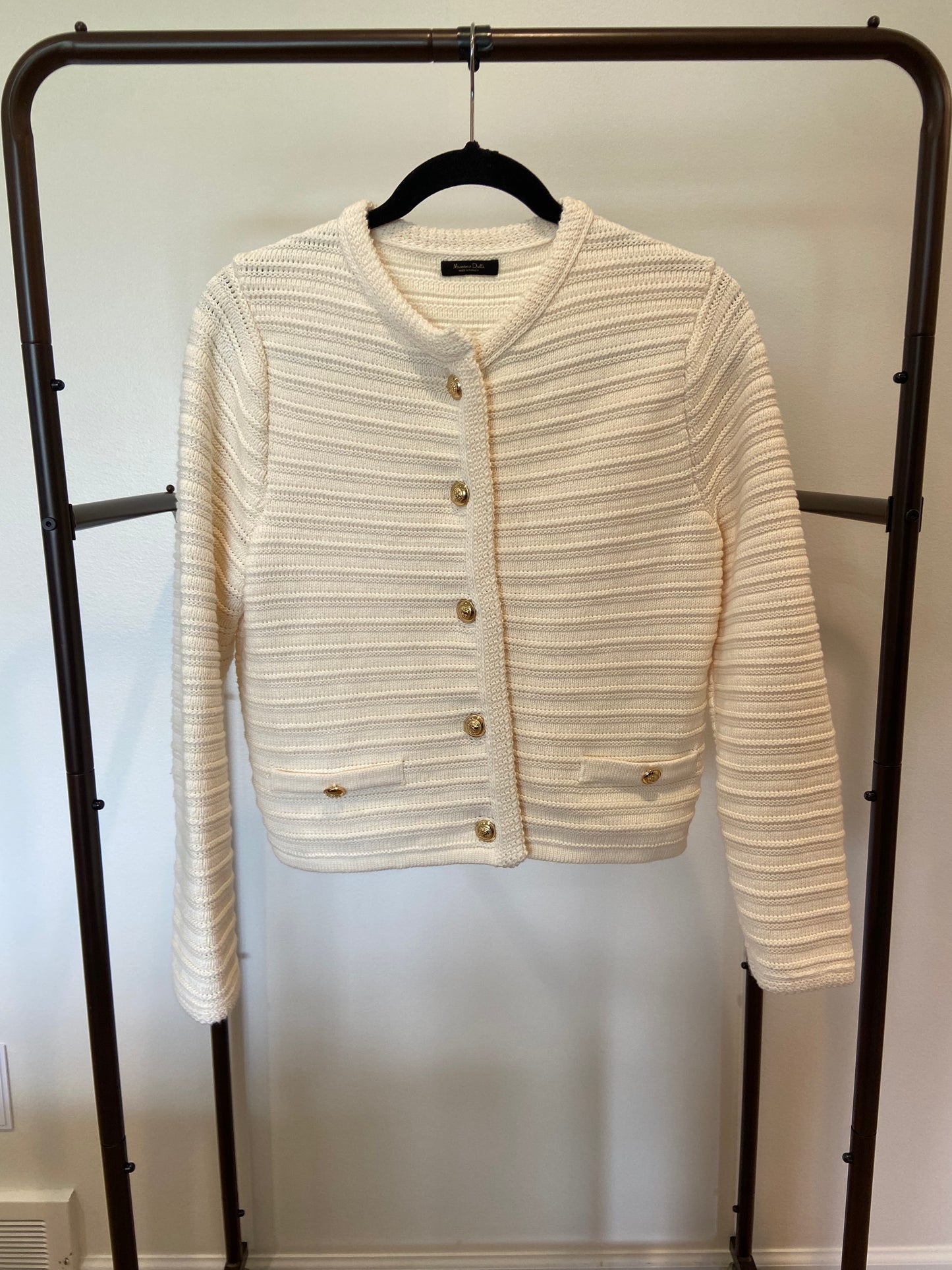 Massimo Dutti Textured Knit Cardigan With Gold Buttons size S