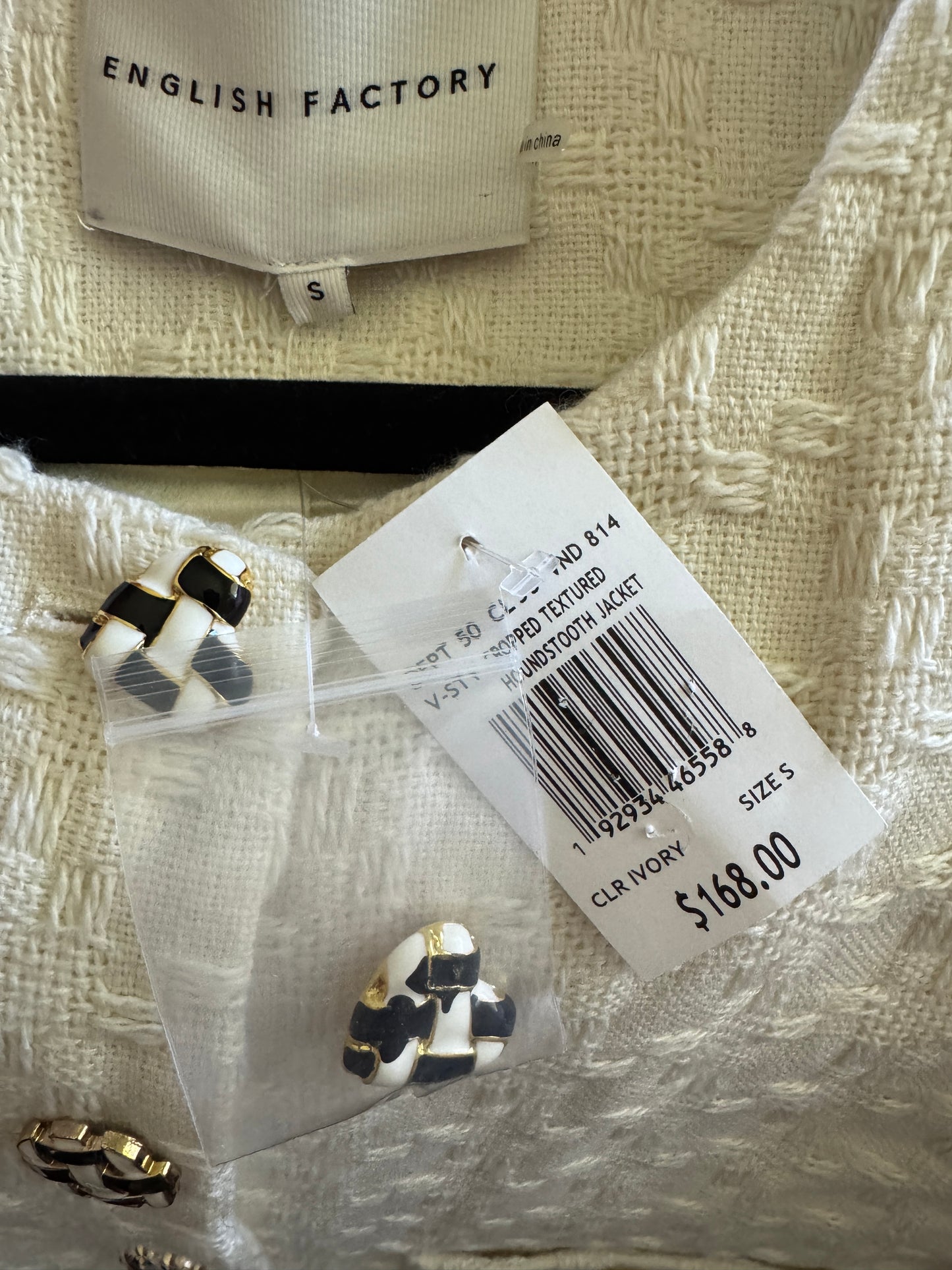 English Factory Cropped Textured Houndstooth Jacket size S