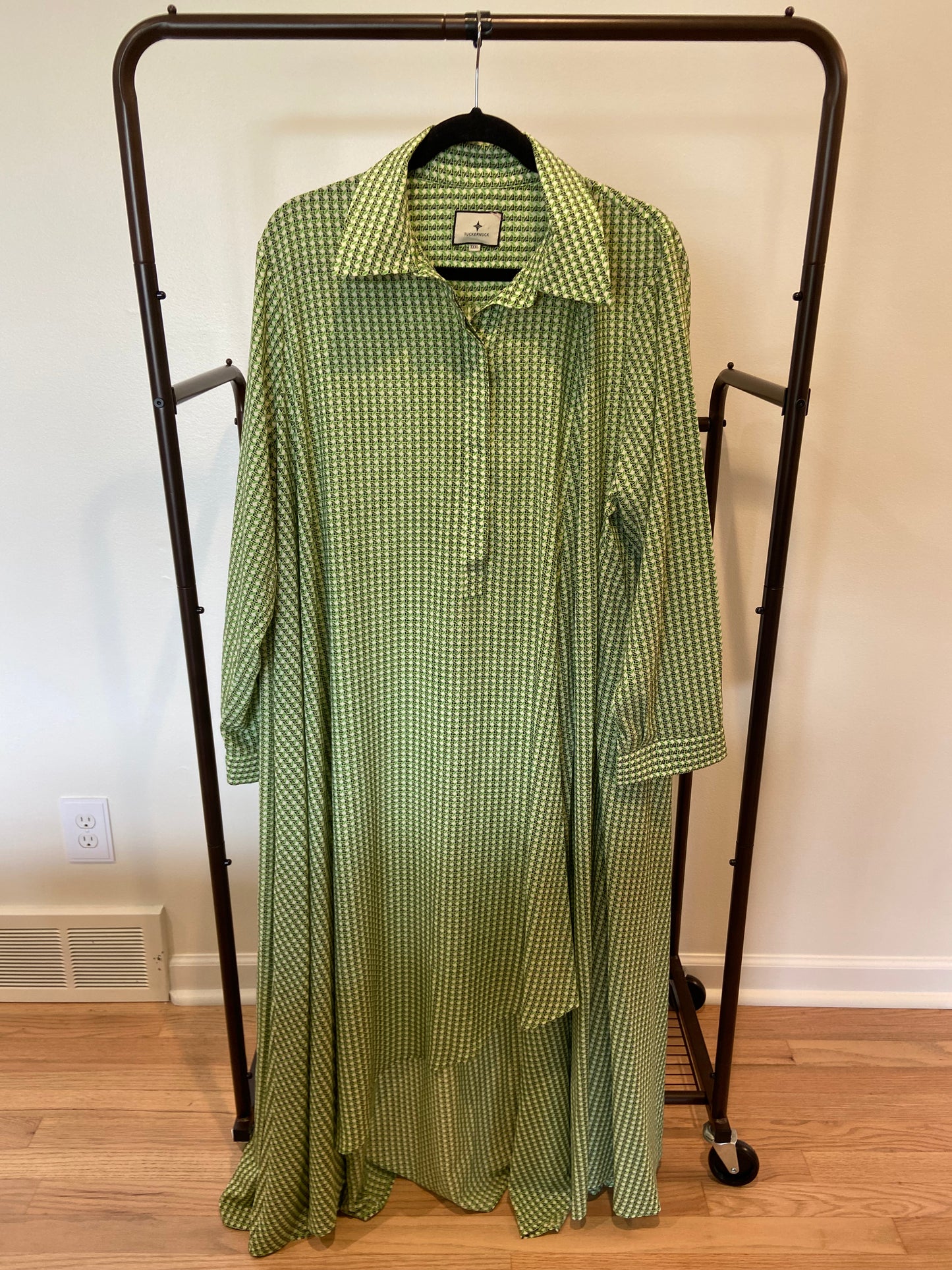 Tuckernuck Verdant Green Basketweave Geo Lucille Long Sleeve Dress size XXXL