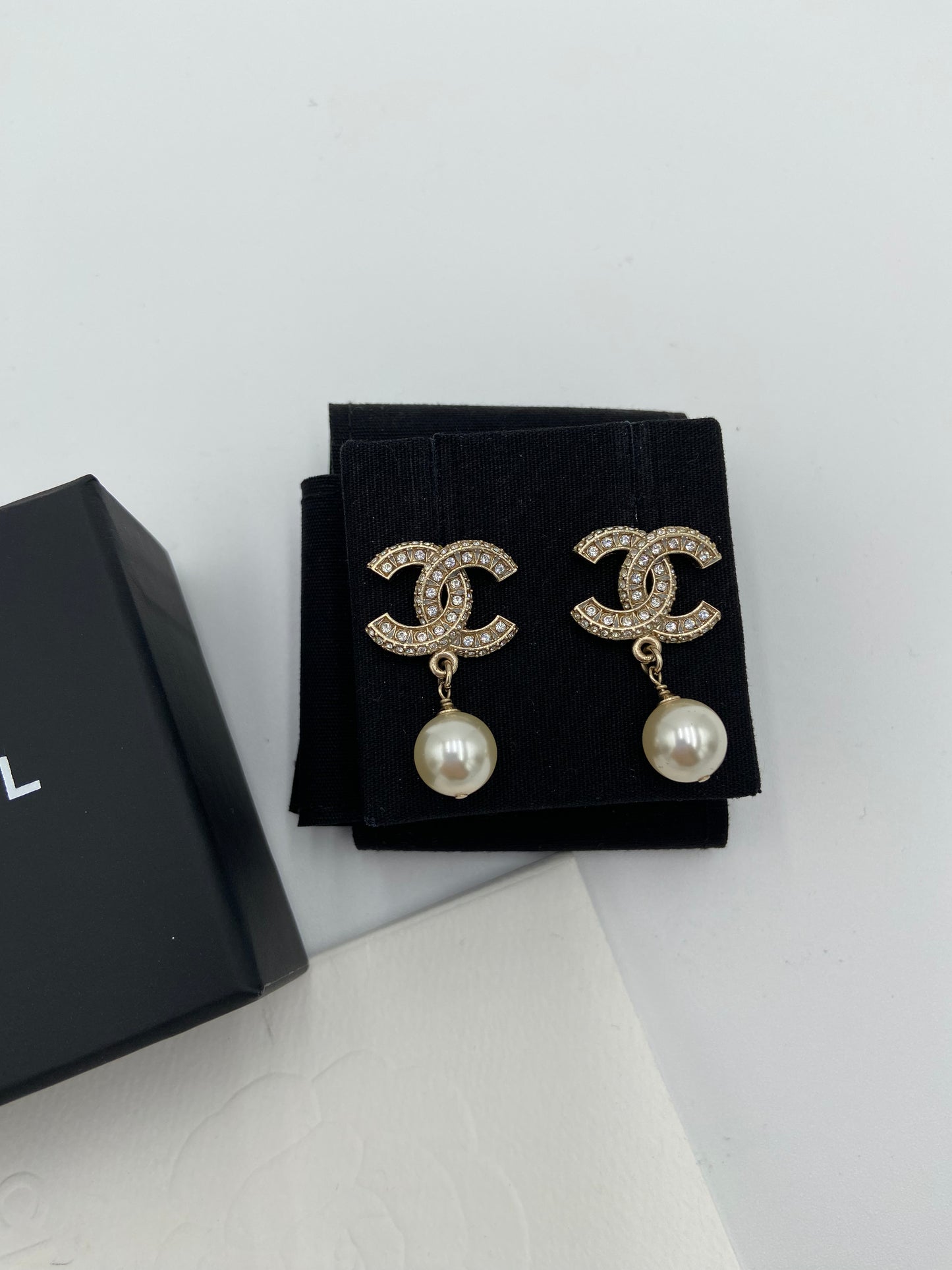 Chanel 23V Gold, Pearly White and Crystal Earrings