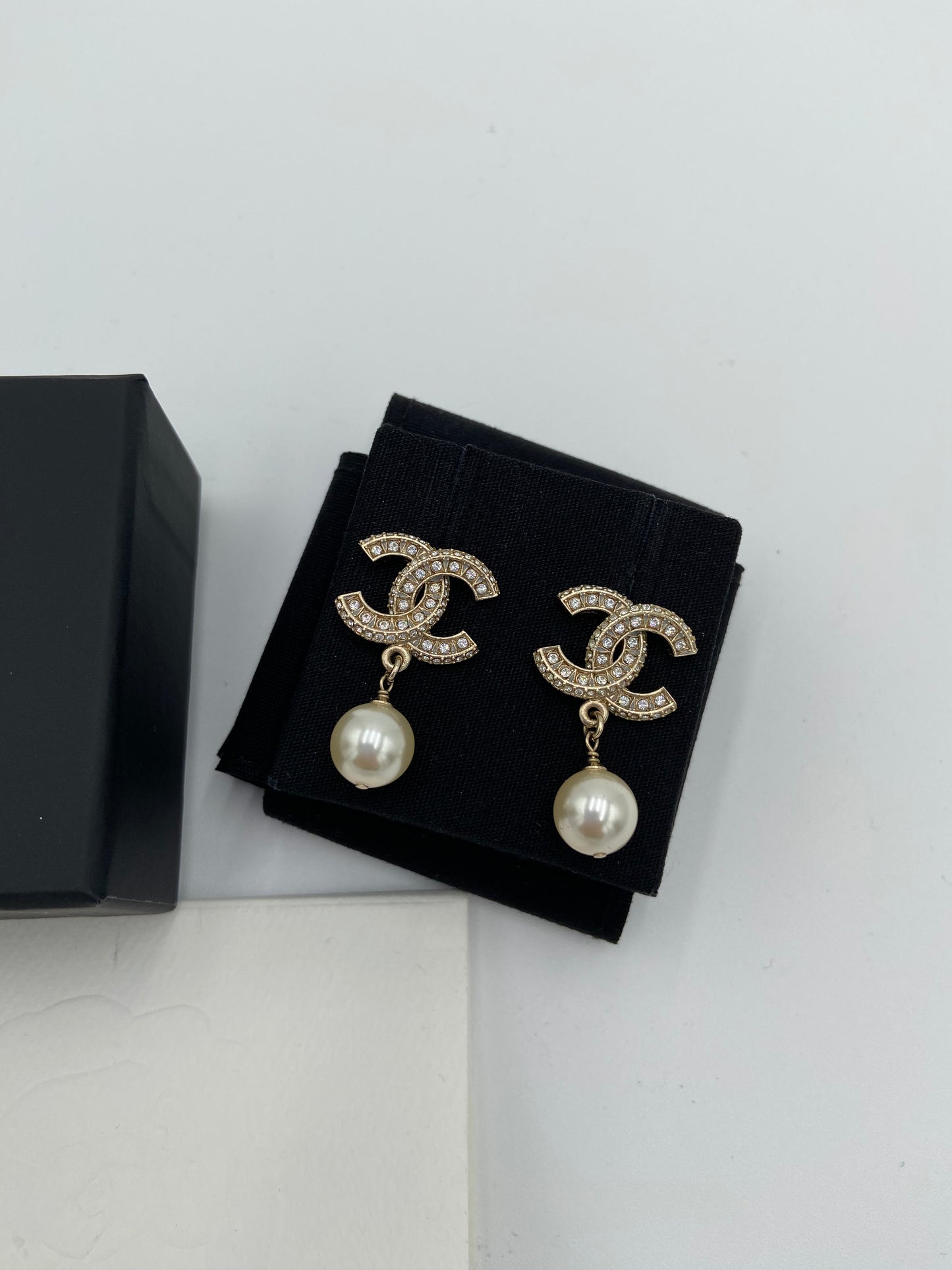 Chanel 23V Gold, Pearly White and Crystal Earrings