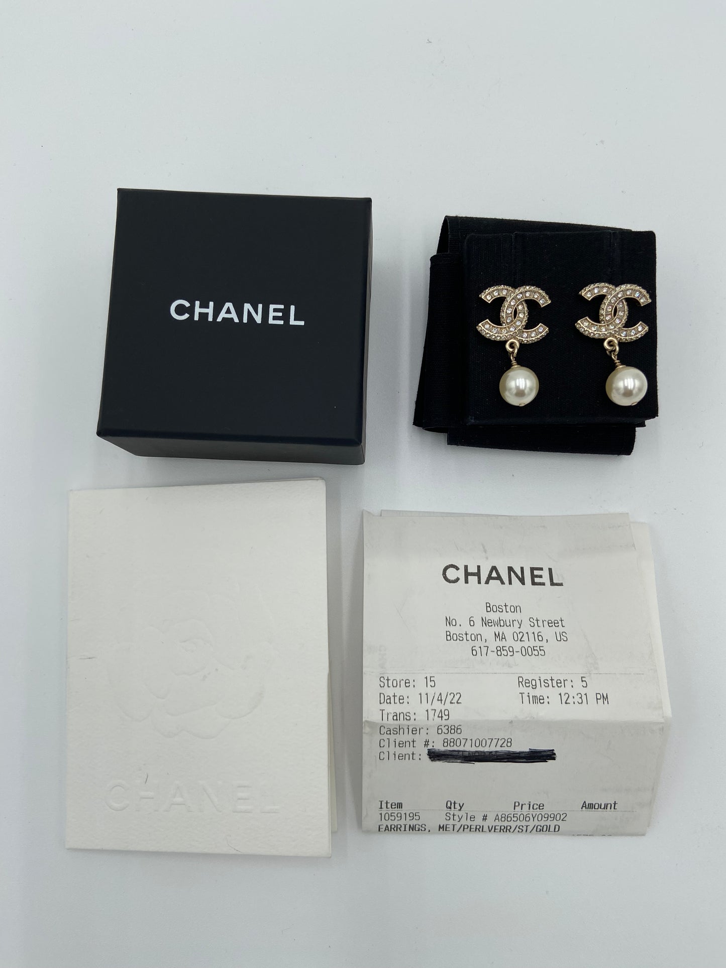 Chanel 23V Gold, Pearly White and Crystal Earrings