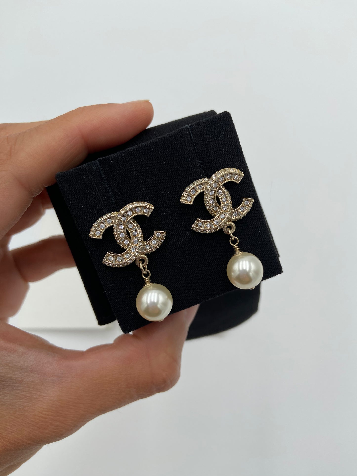 Chanel 23V Gold, Pearly White and Crystal Earrings
