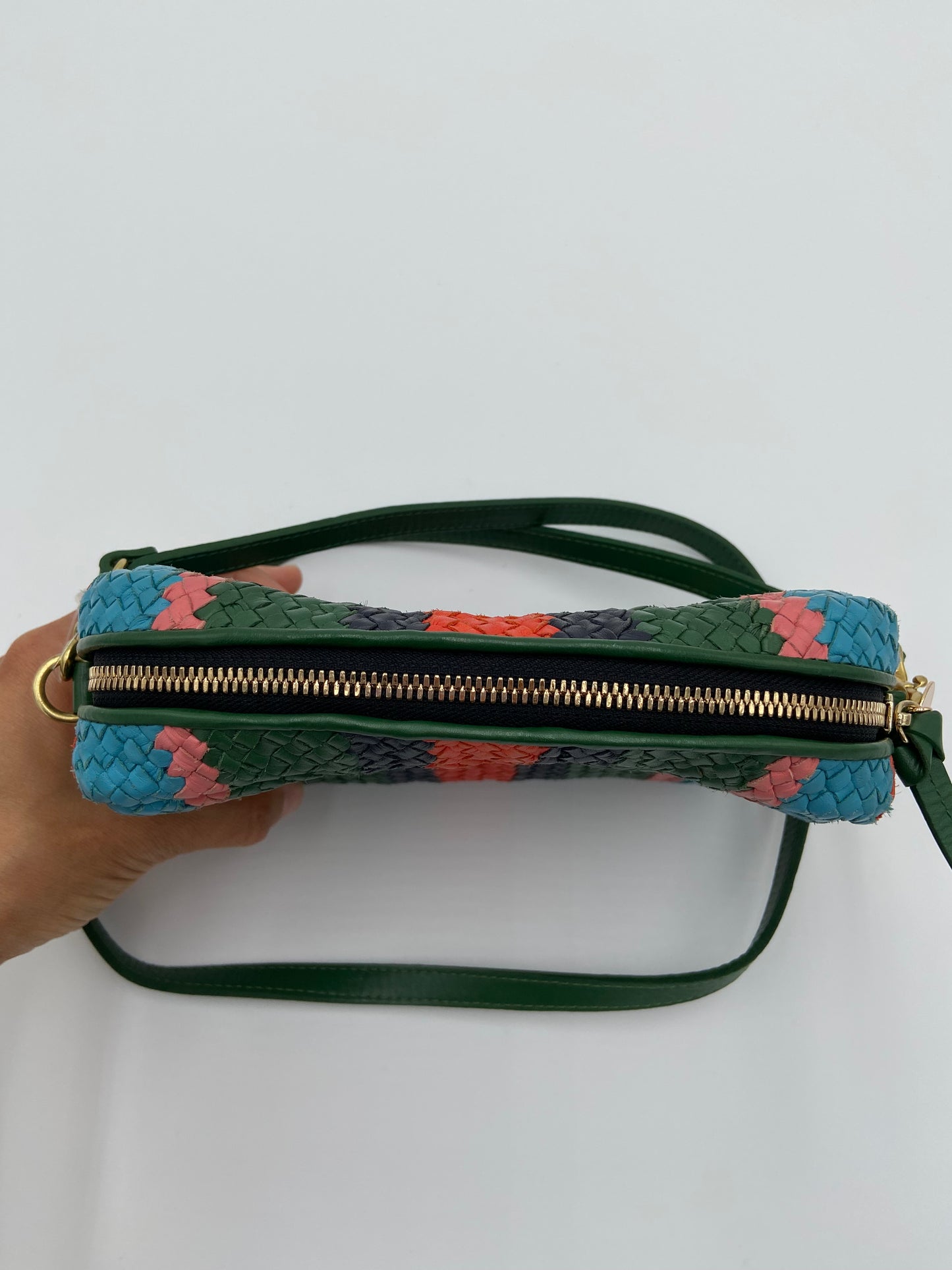Clare V. Evergreen Stripe Woven Crossbody Bag