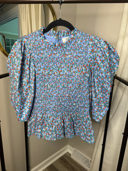 Sea New York Lilly Print Puff Sleeve Smocked Top size XS