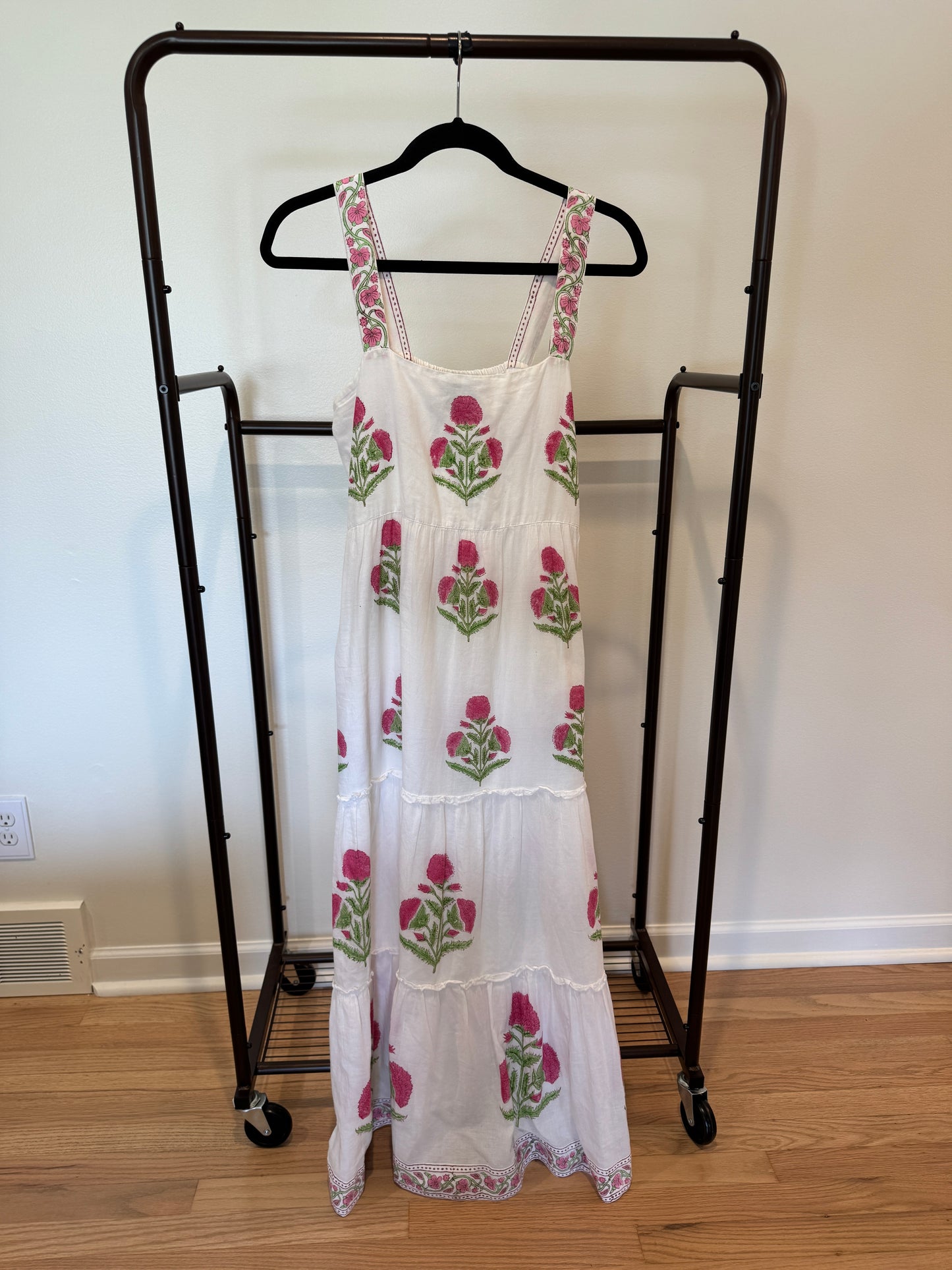 Madison Matthews White Maxi Strap Dress Floral size L