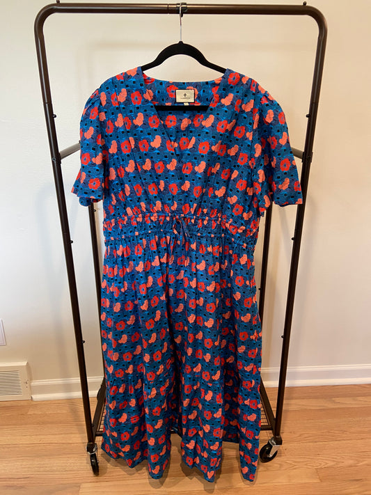 Tuckernuck Retro Floral Mitchell Blue Red Empire Waist Maxi Dress size XXXL