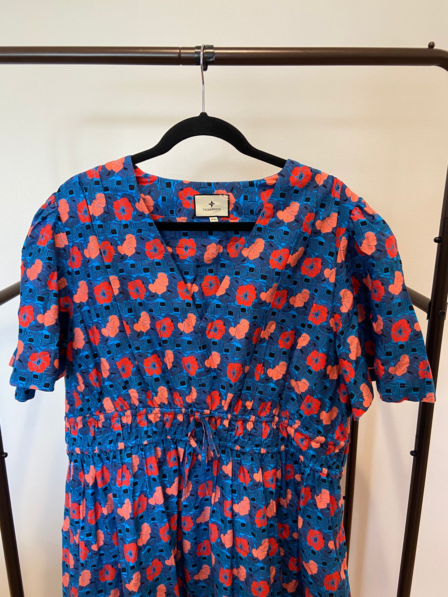 Tuckernuck Retro Floral Mitchell Blue Red Empire Waist Maxi Dress size XXXL