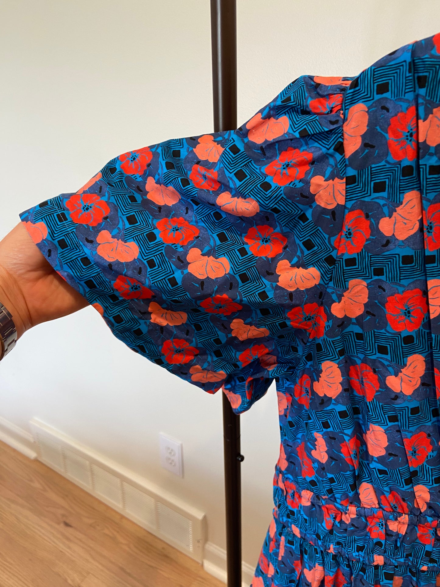 Tuckernuck Retro Floral Mitchell Blue Red Empire Waist Maxi Dress size XXXL