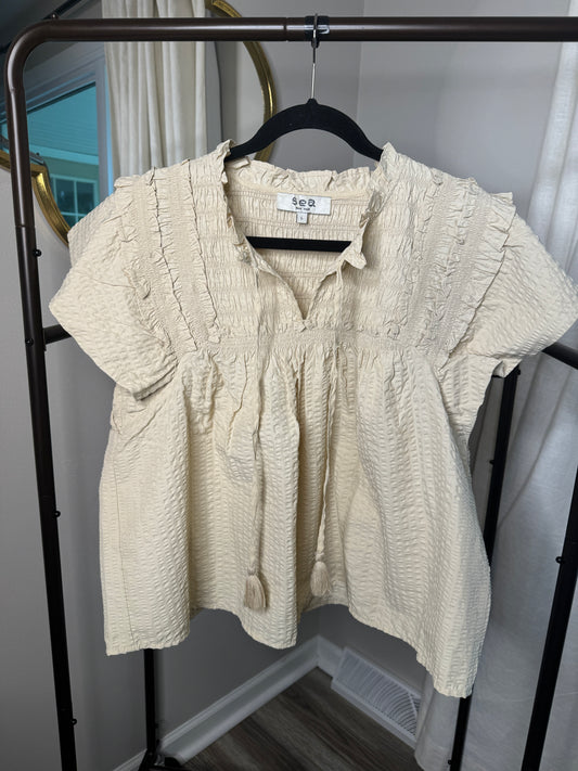 Sea New York Sevyn Solid Seersucker Top size L