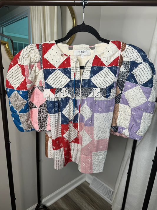 Sea New York Nohr Quilted Puff Sleeve Top size XS