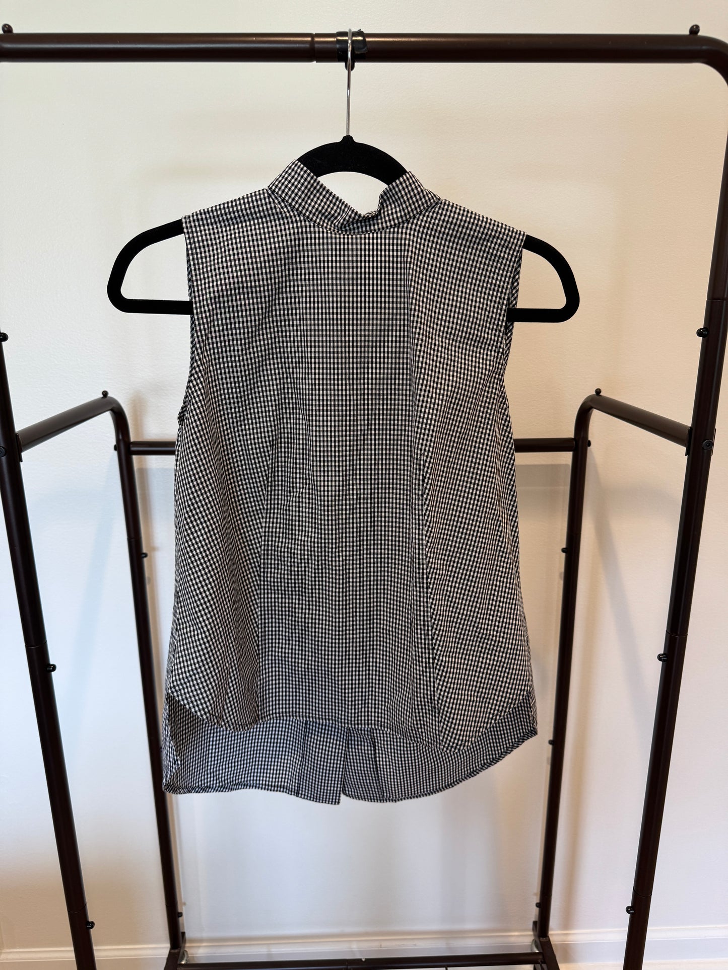 Frame Sleeveless Gingham High Neck Button Down Back Blouse size XS