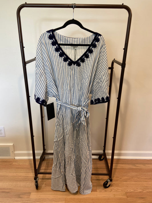 Tuckernuck Blue Stripe Embroidered Tie Waist Caftan size XXXL