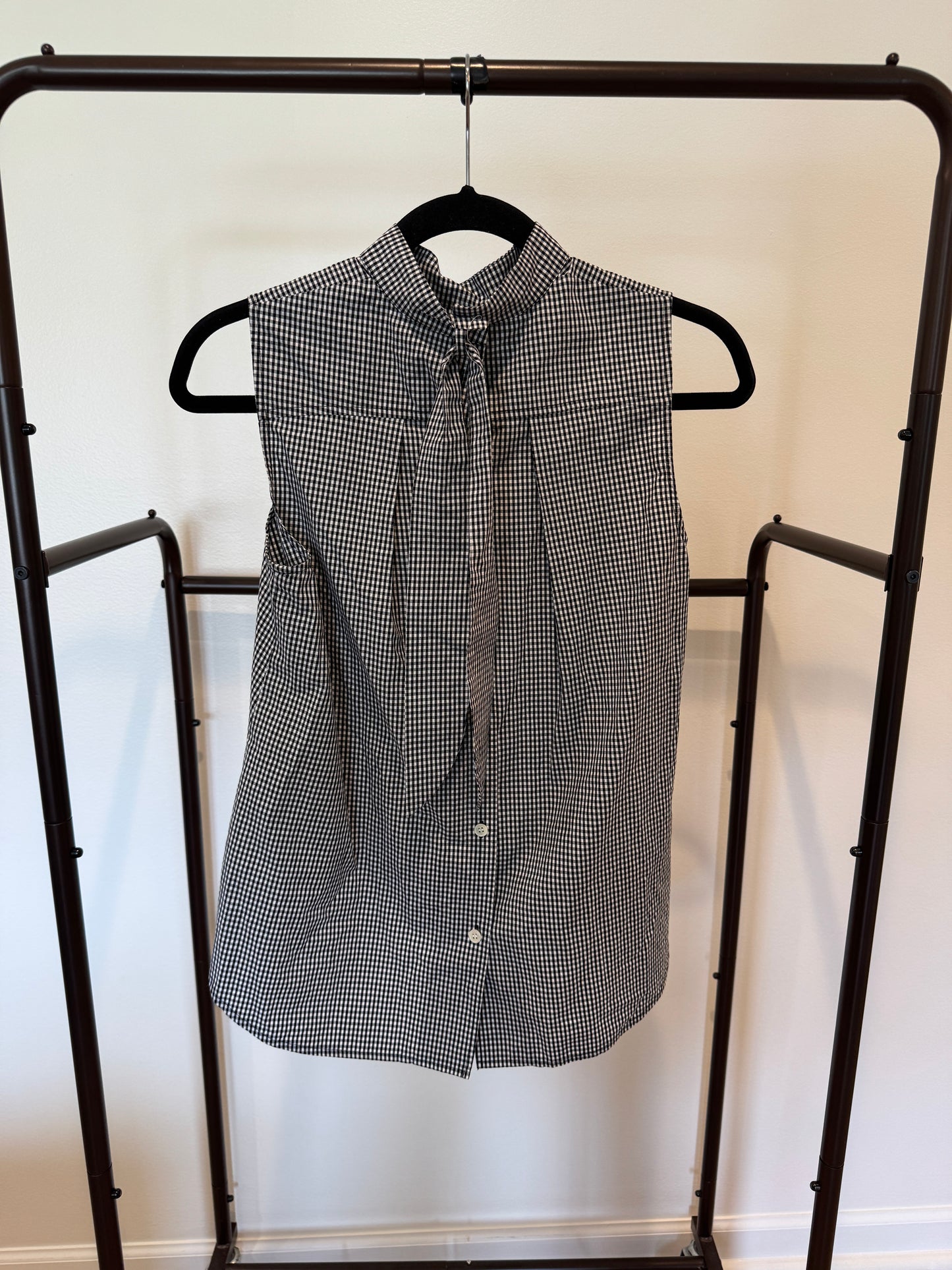 Frame Sleeveless Gingham High Neck Button Down Back Blouse size XS