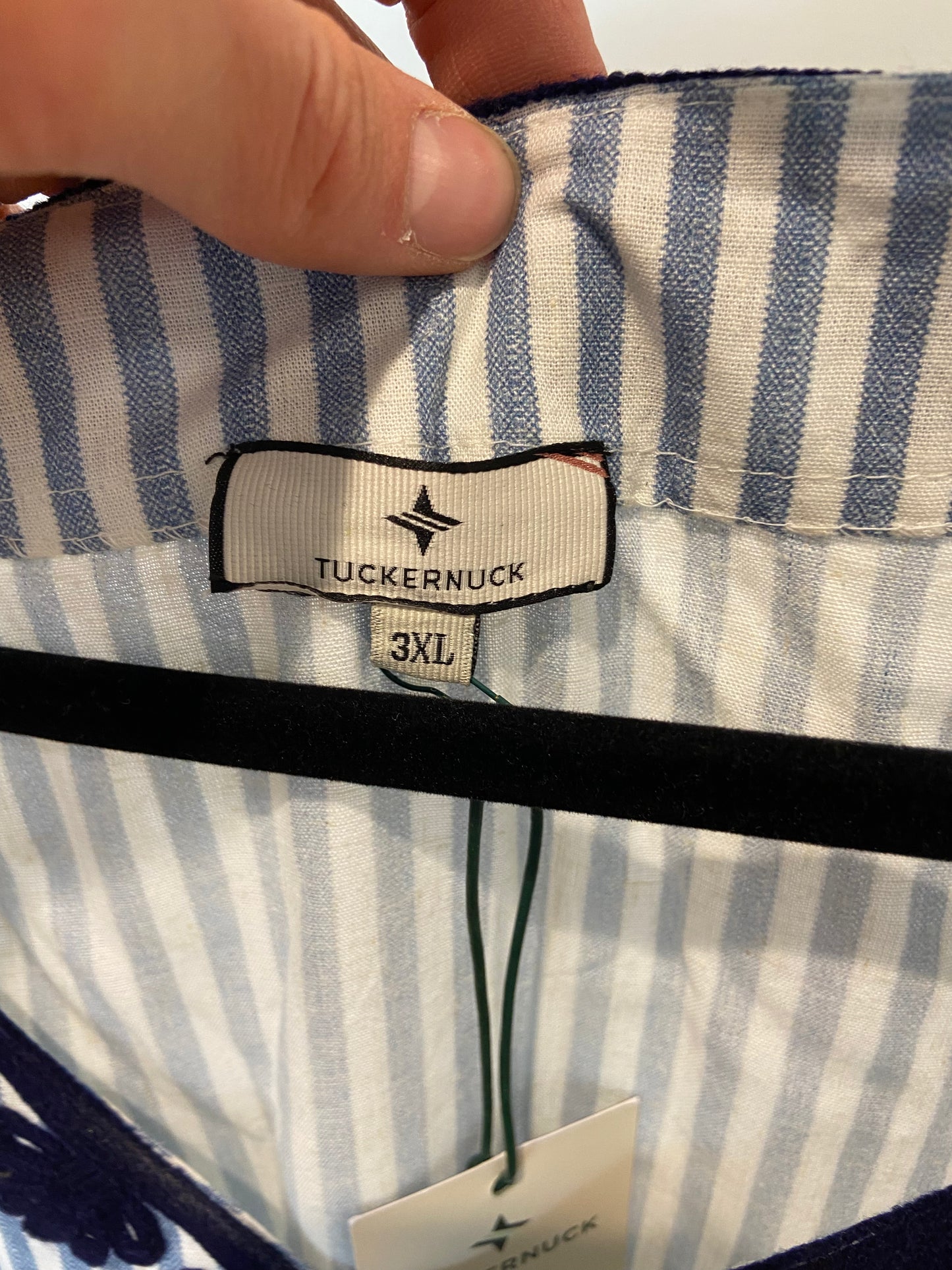 Tuckernuck Blue Stripe Embroidered Tie Waist Caftan size XXXL