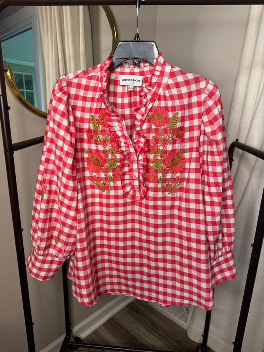 ANTIK BATIK Red Polly Blouse size S