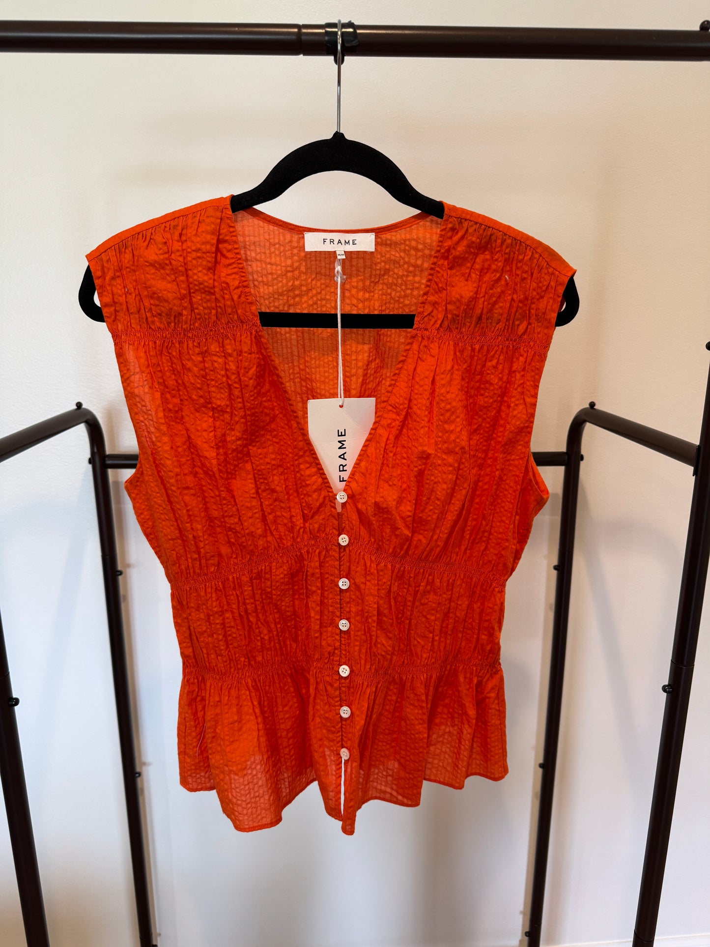 Frame Orange Rouched Sleeveless Blouse size M