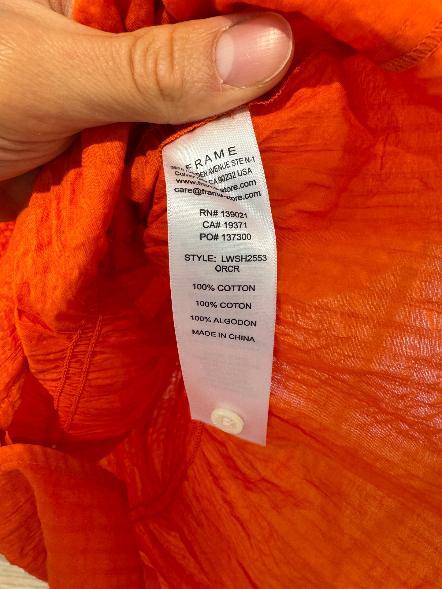 Frame Orange Rouched Sleeveless Blouse size M