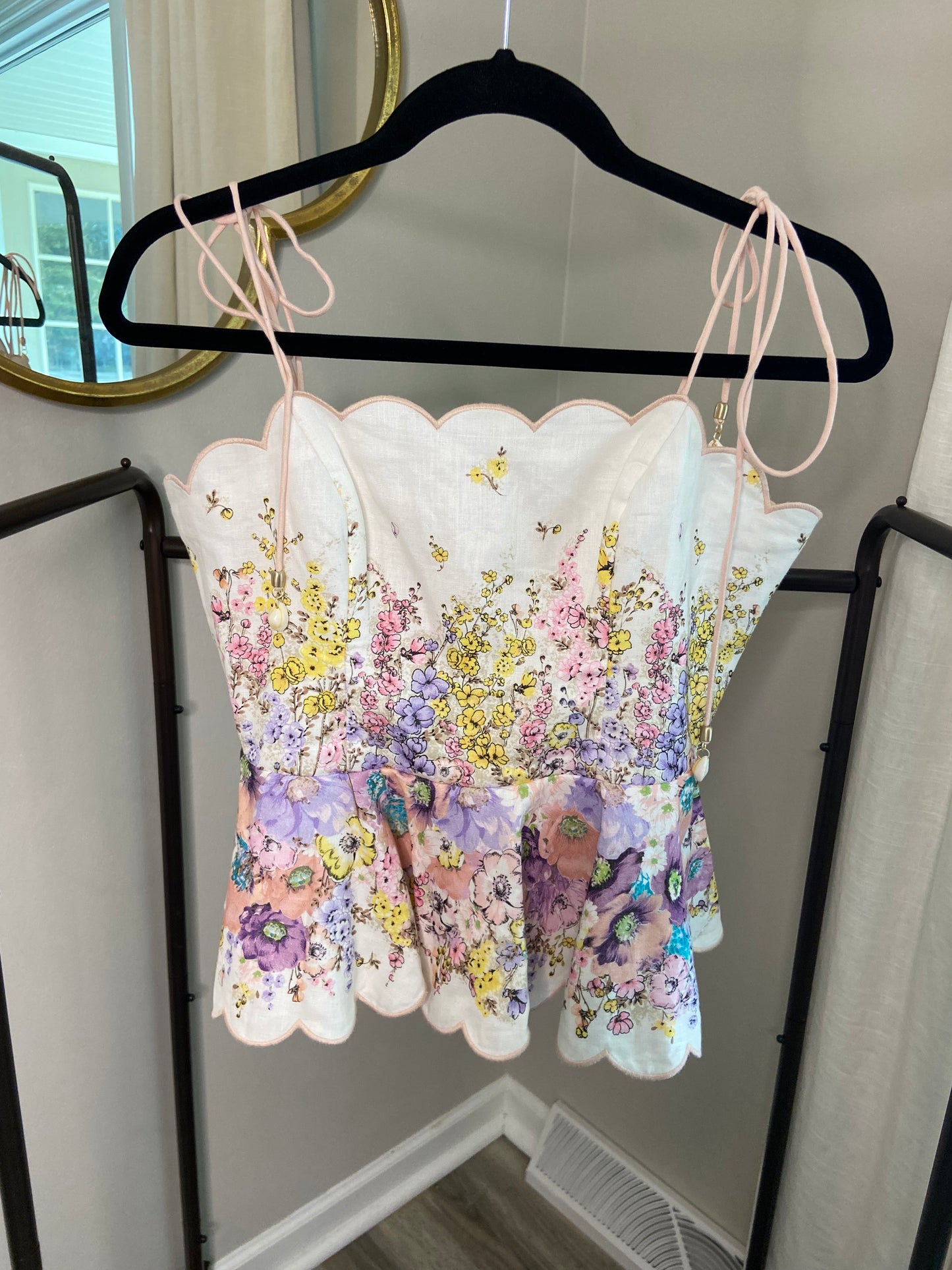 Zimmermann Scalloped Floral Linen Peplum Top size US 8