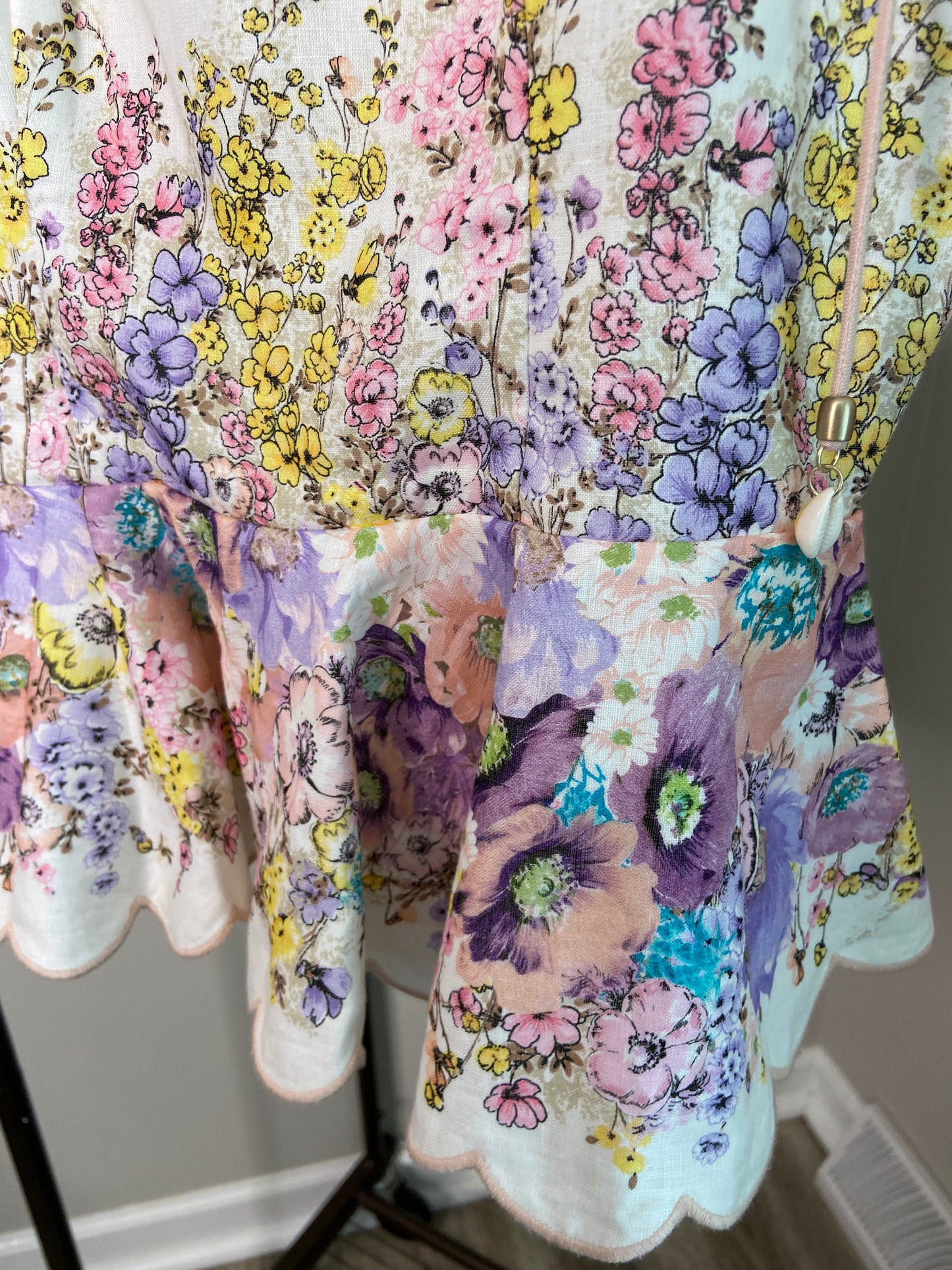 Zimmermann Scalloped Floral Linen Peplum Top size US 8