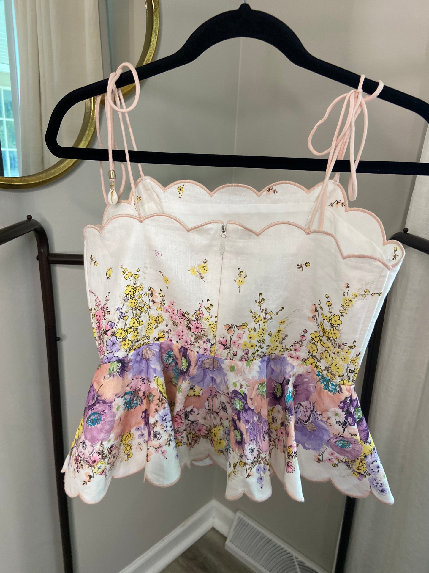 Zimmermann Scalloped Floral Linen Peplum Top size US 8