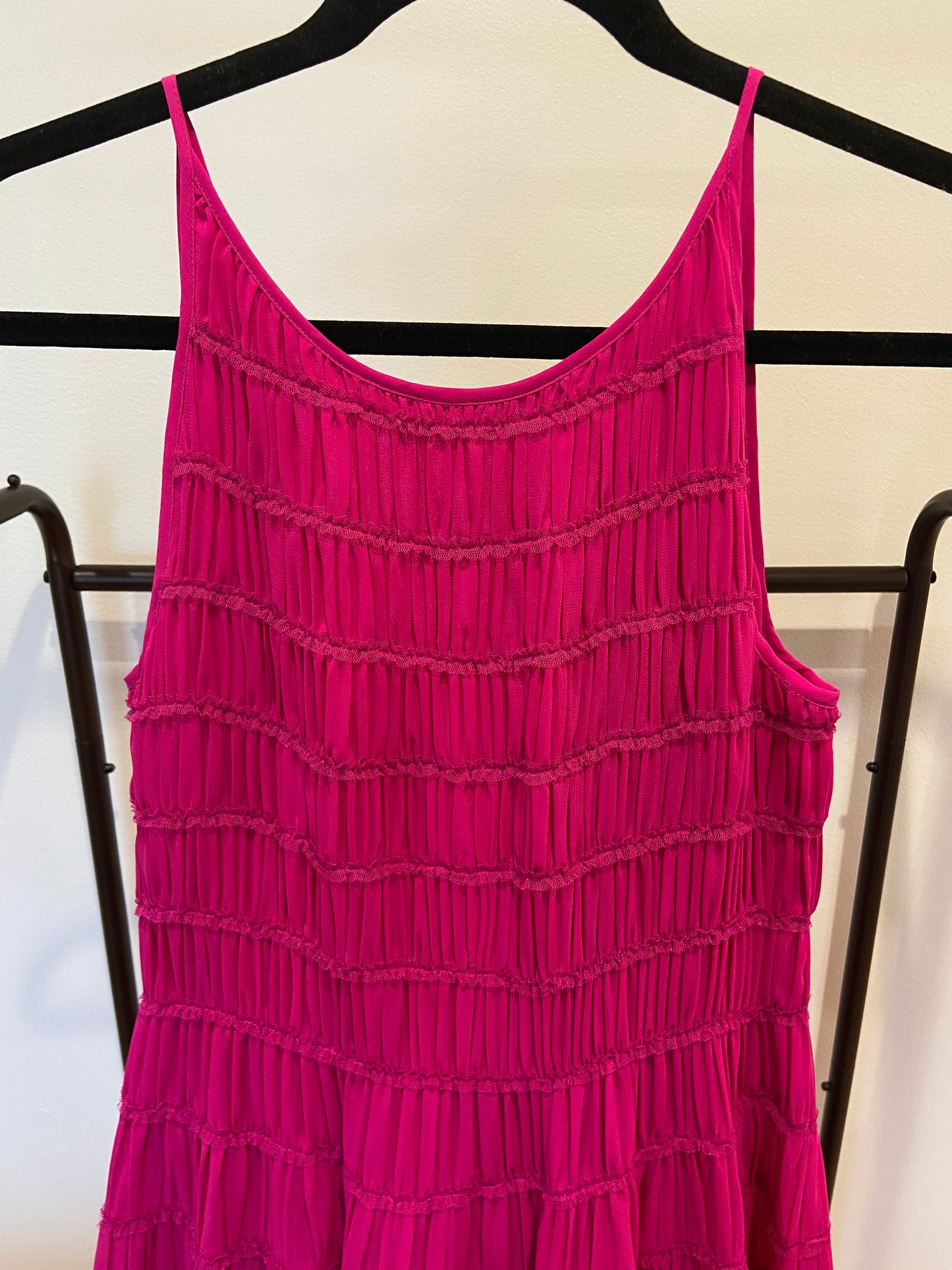 Aje Rosewood Tiered Shirred Ruffled Chiffon Gown Magenta size US 6