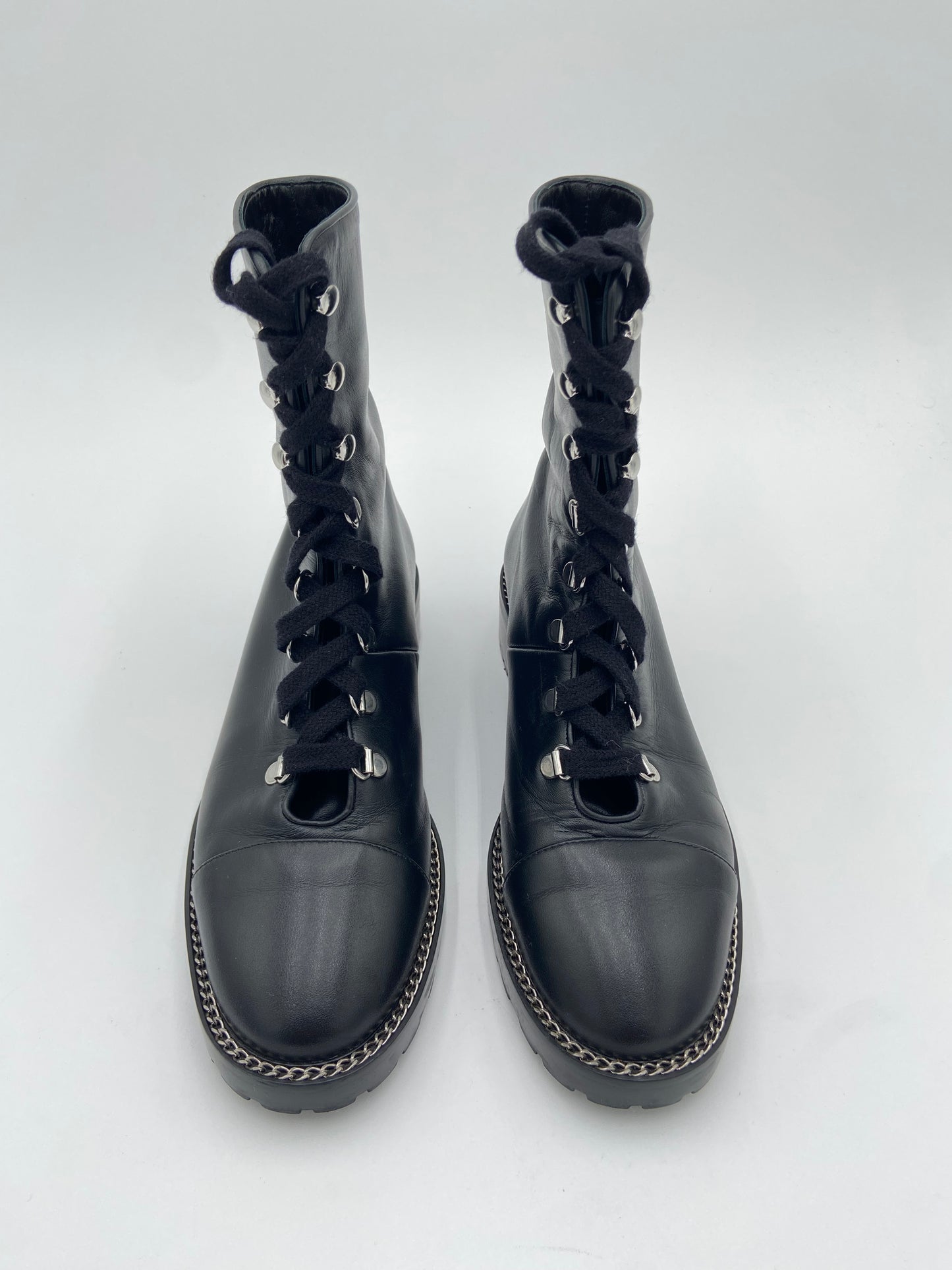 Stuart Weitzman Kolbie Lace Up Bootie Black Leather Combat Boots size 8