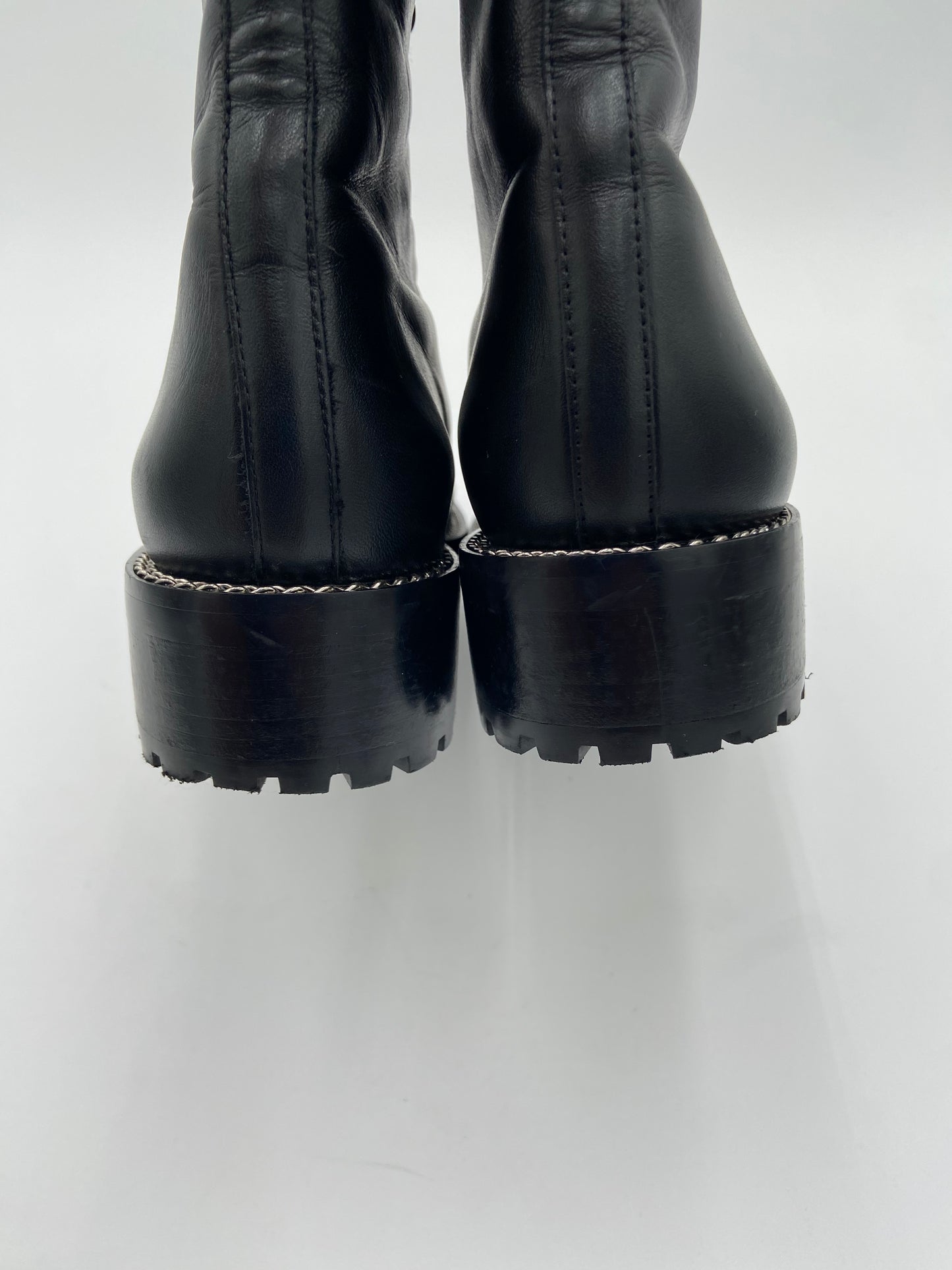 Stuart Weitzman Kolbie Lace Up Bootie Black Leather Combat Boots size 8