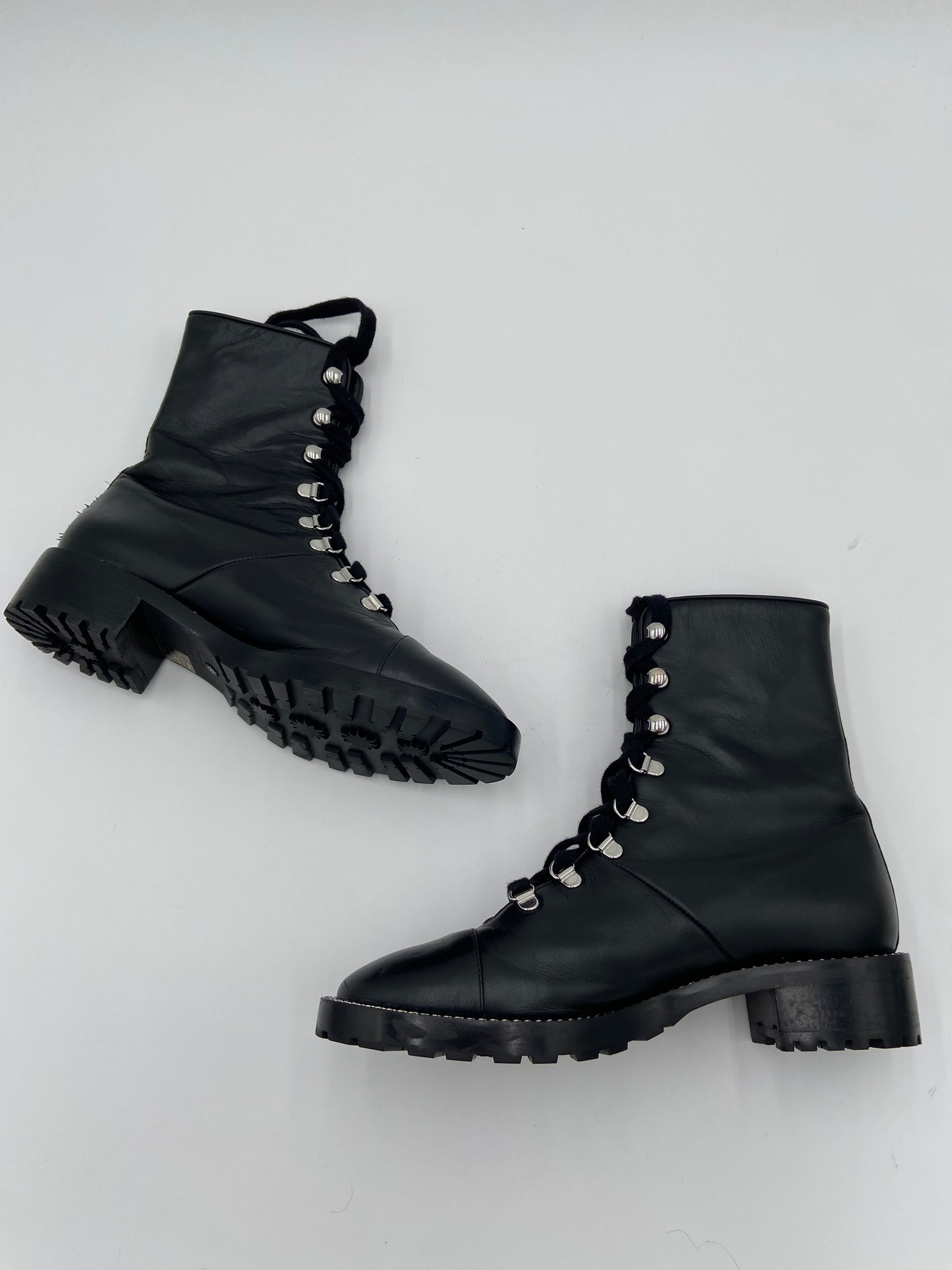 Stuart Weitzman Kolbie Lace Up Bootie Black Leather Combat Boots size 8