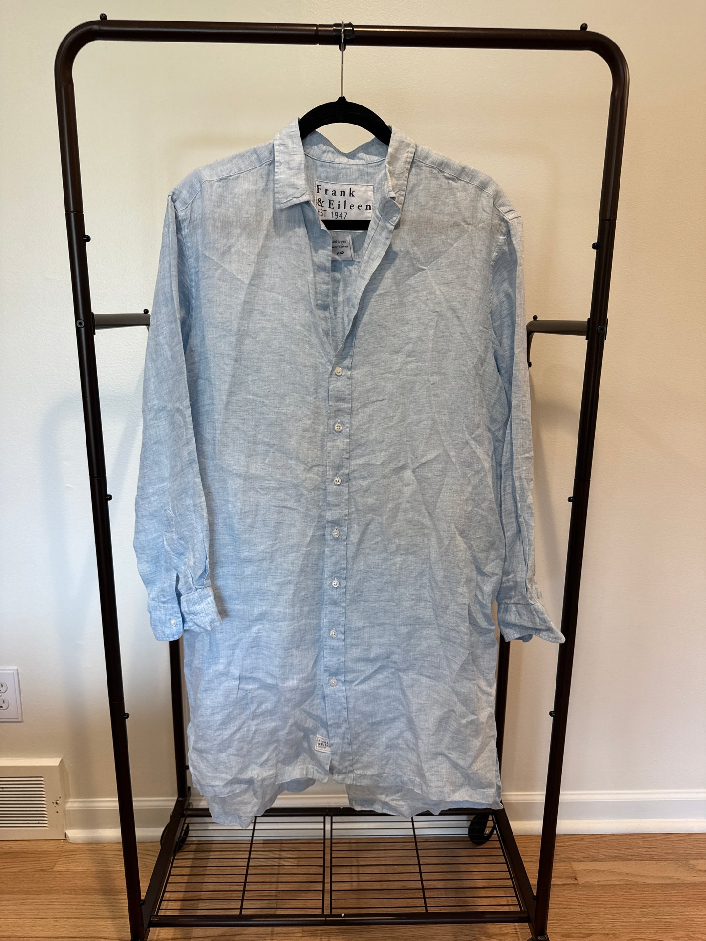Frank & Eileen Hunter Woven Button Up Dress in Heather Blue size L