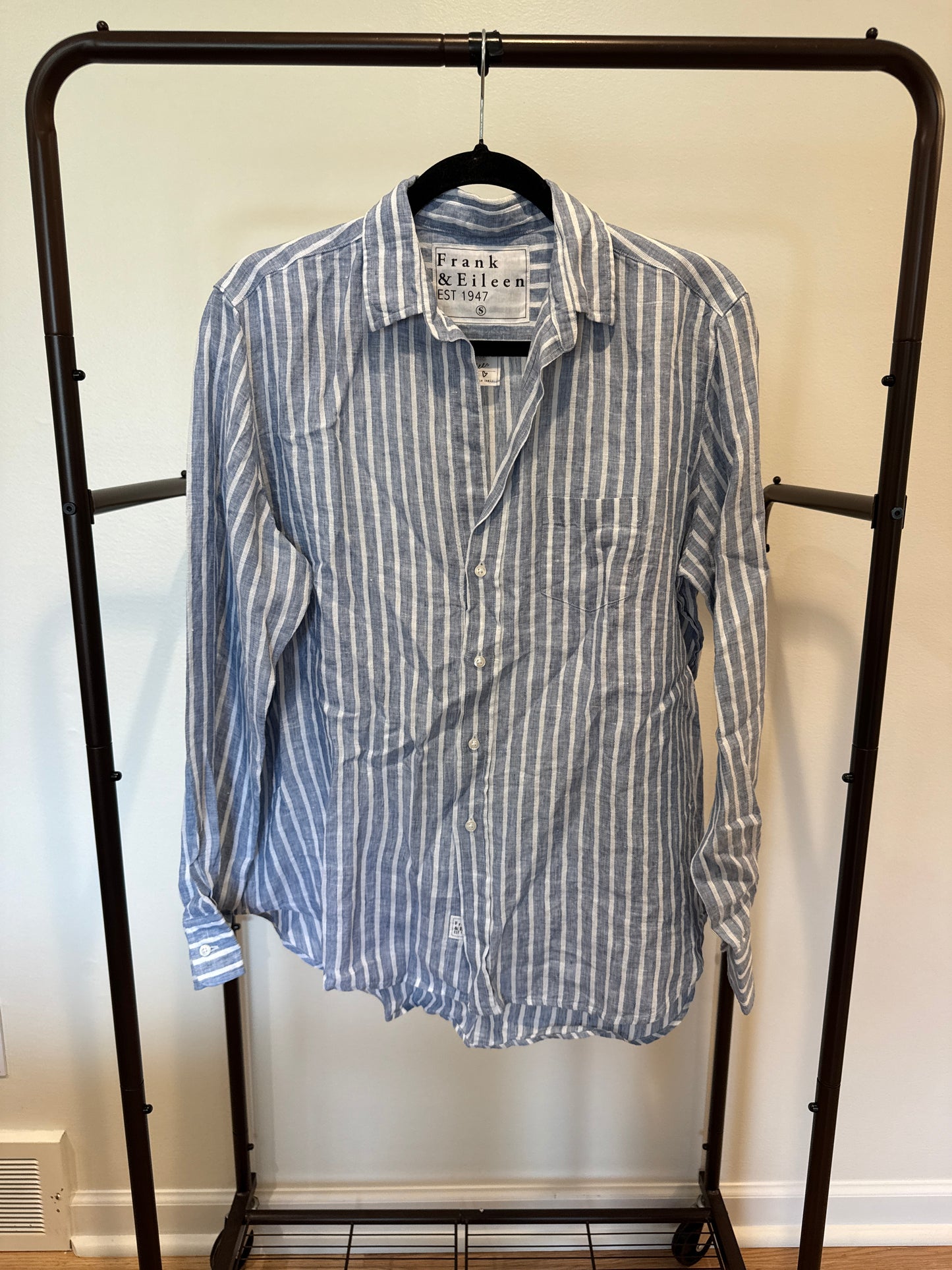 Frank & Eileen Eileen Linen Shirt in Blue Stripe size S