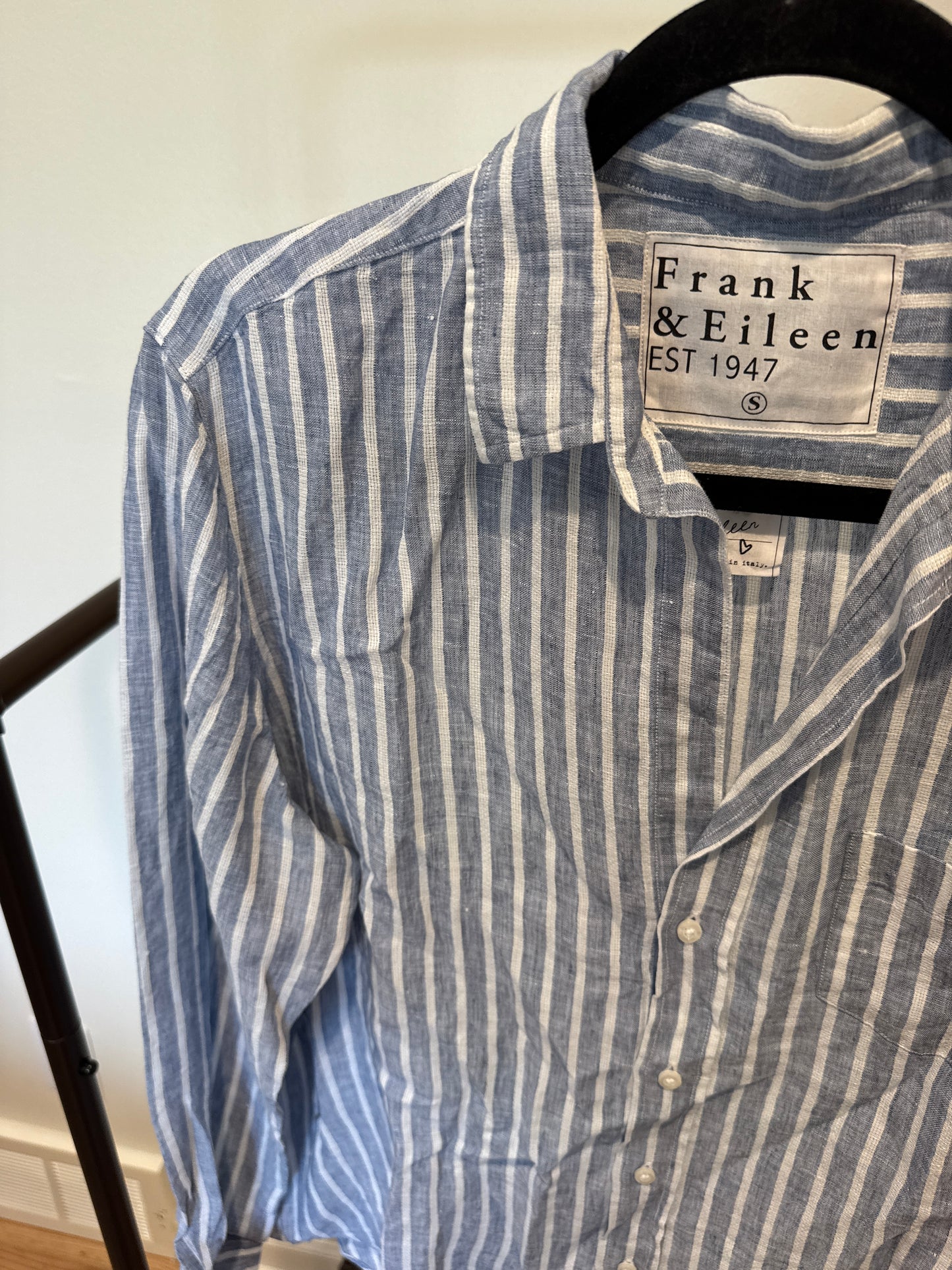 Frank & Eileen Eileen Linen Shirt in Blue Stripe size S