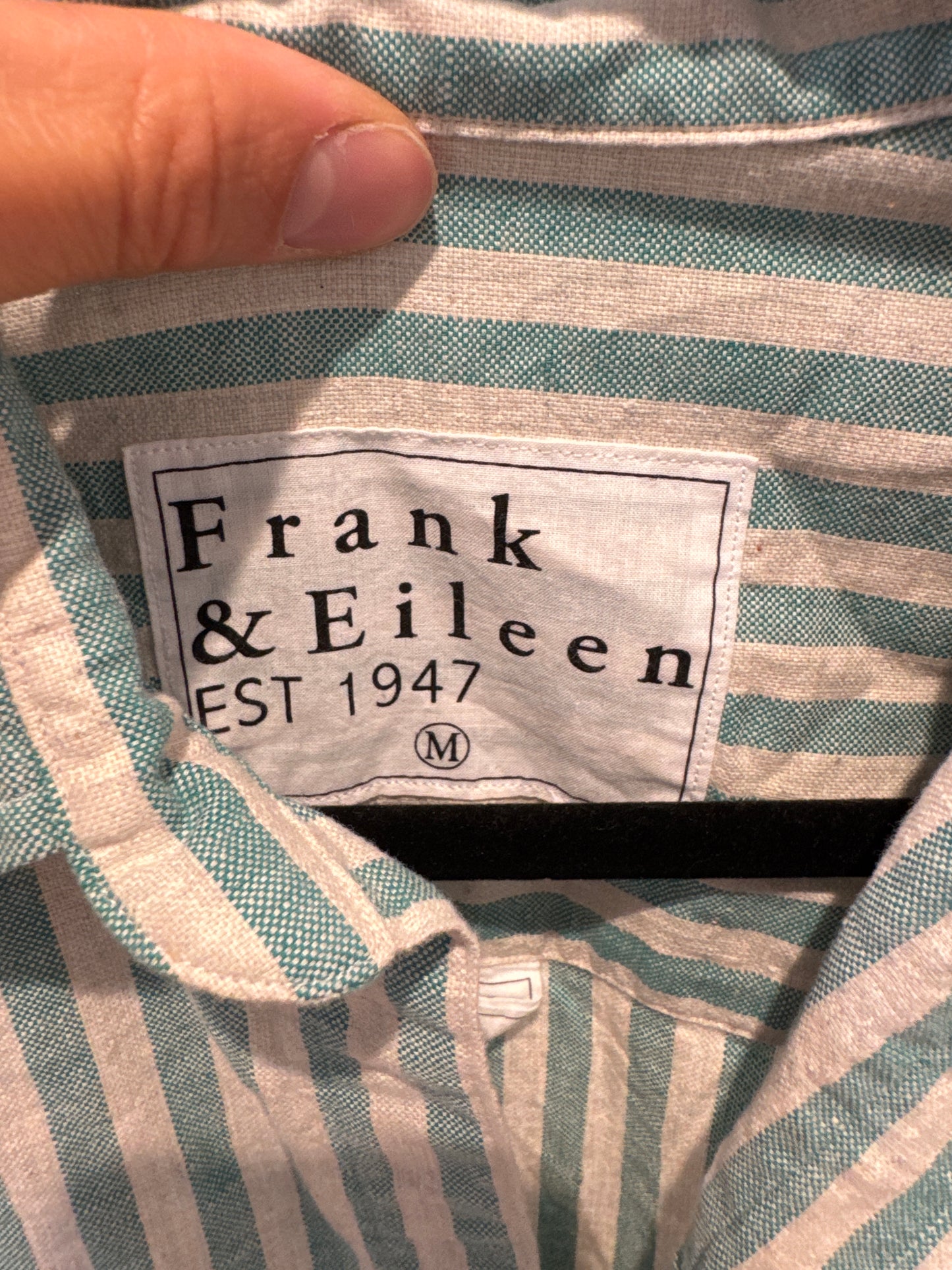 Frank & Eileen Mary Classic Shirtdress in Green/Sand Stripe size M